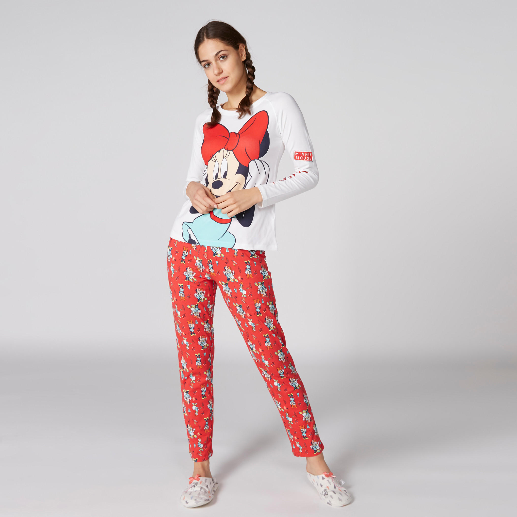Minnie Mouse Printed T-Shirt and Pyjama Set-women-clothing-nightwear-pyjamas-longsets-image-1
