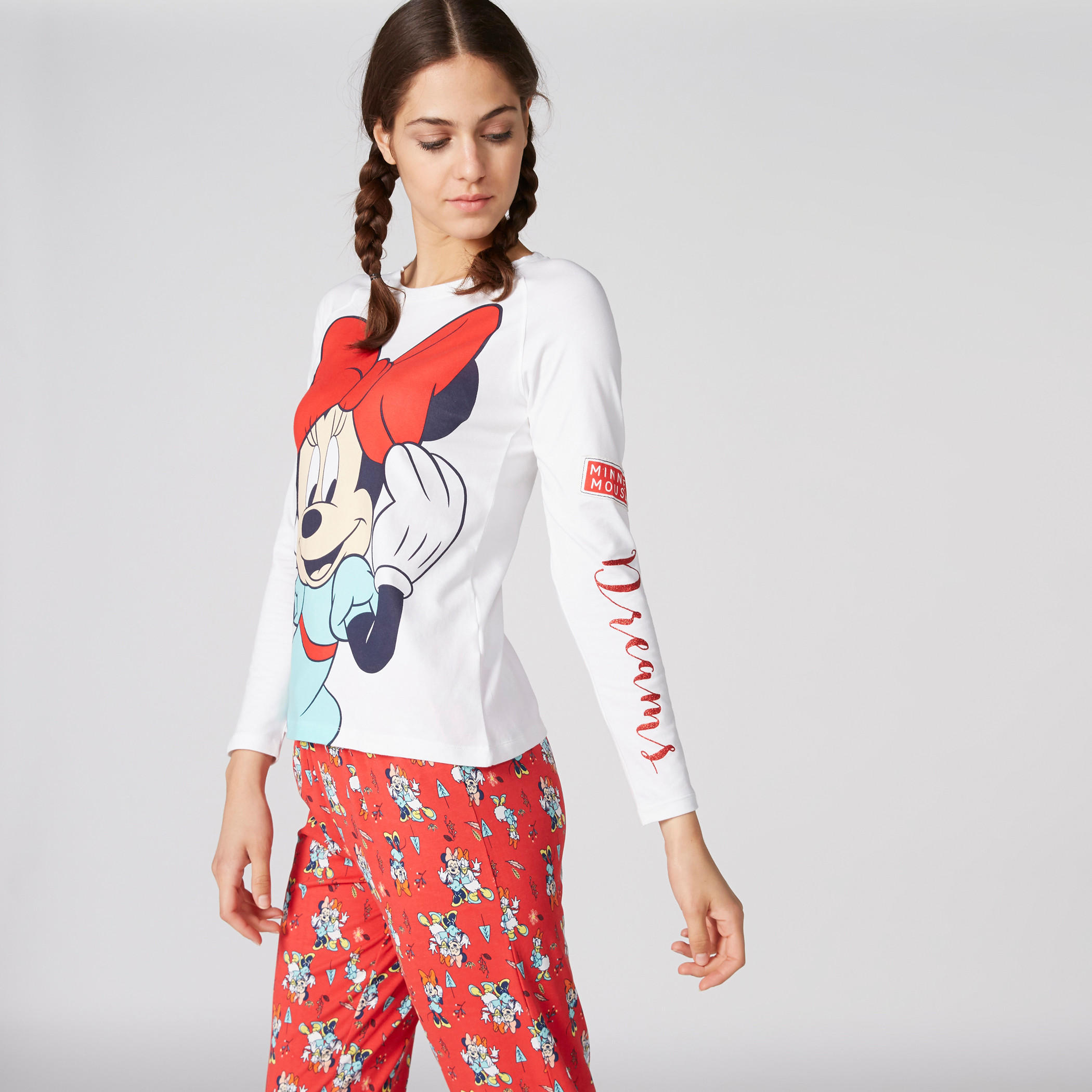 Minnie Mouse Printed T-Shirt and Pyjama Set-women-clothing-nightwear-pyjamas-longsets-image-3