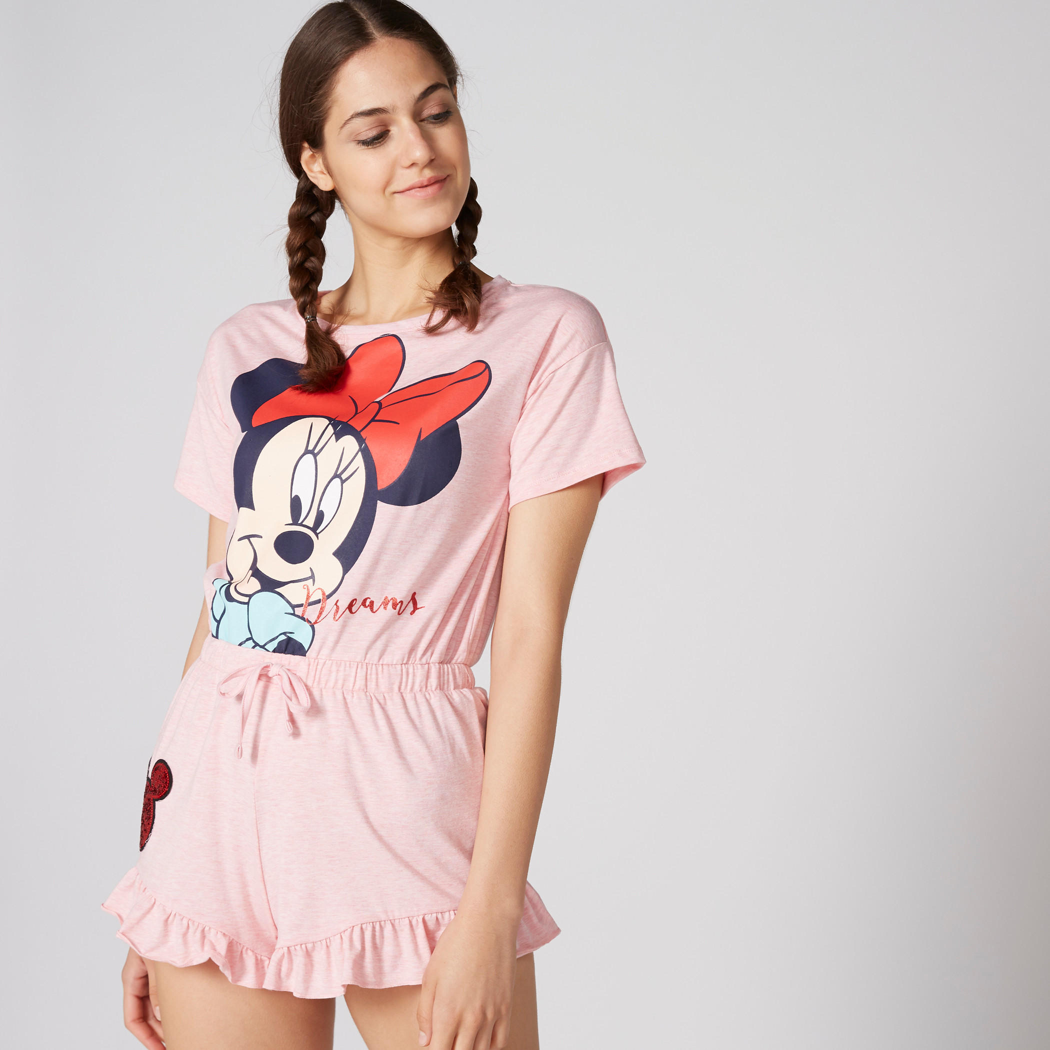 Minnie Mouse Printed Playsuit with Round Neck and Short Sleeves-women-clothing-nightwear-nighties-image-1