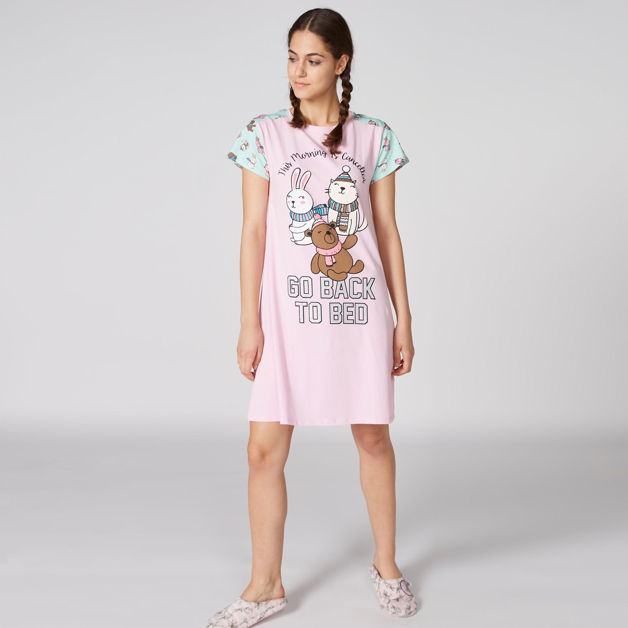 Printed Sleep Dress with Round Neck - Set of 2-women-clothing-nightwear-nighties-image-1
