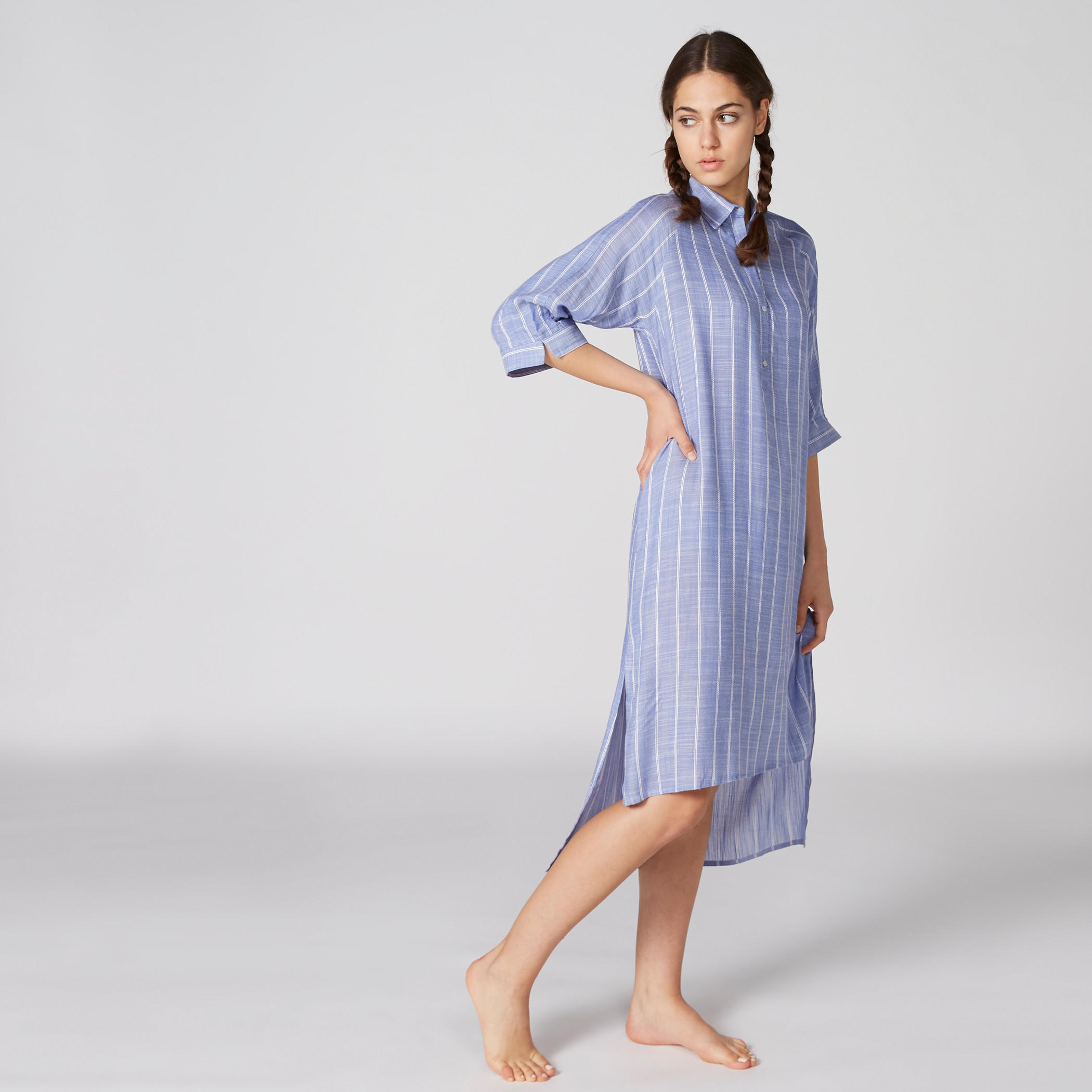 قميص نوم مقلّم بأكمام 3/4 وحوّاف غير مستوية-women-clothing-nightwear-nighties-image-1