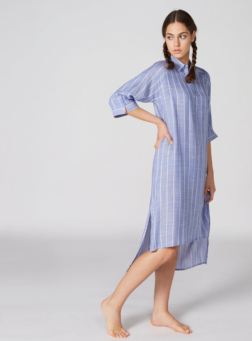 قميص نوم مقلّم بأكمام 3/4 وحوّاف غير مستوية-women-clothing-nightwear-nighties-image-1