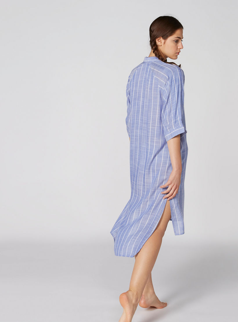 قميص نوم مقلّم بأكمام 3/4 وحوّاف غير مستوية-women-clothing-nightwear-nighties-image-2