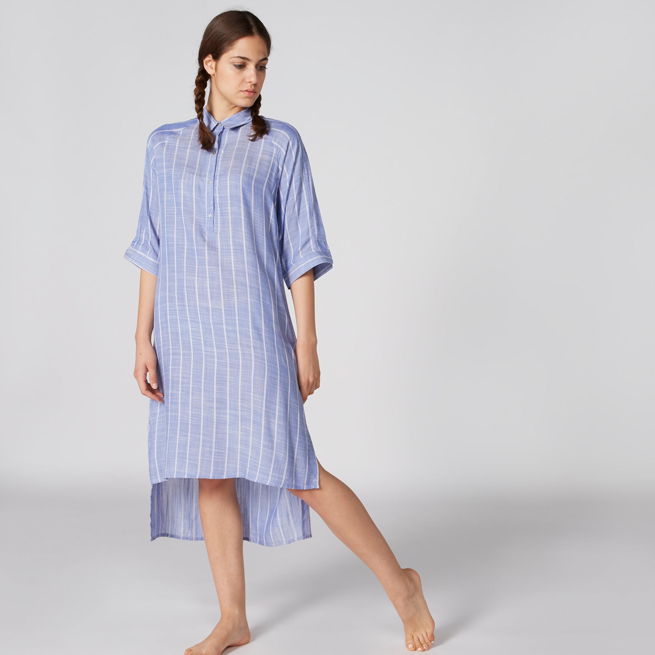 قميص نوم مقلّم بأكمام 3/4 وحوّاف غير مستوية-women-clothing-nightwear-nighties-image-3
