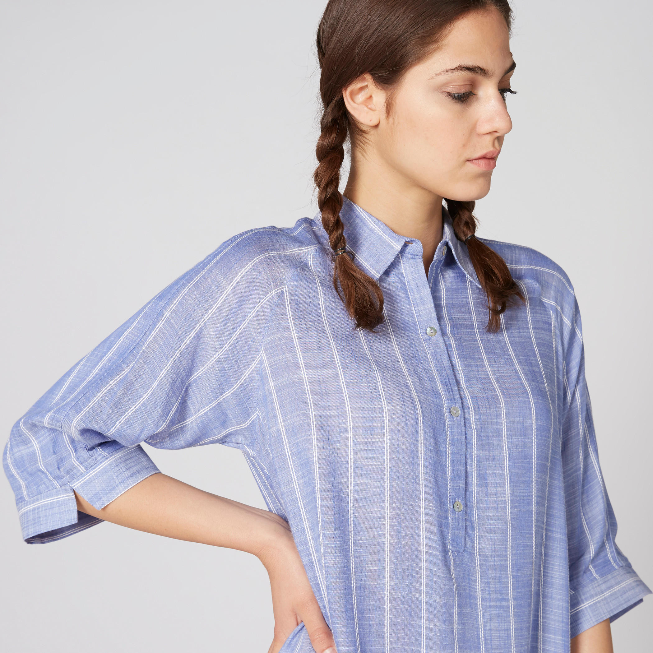 قميص نوم مقلّم بأكمام 3/4 وحوّاف غير مستوية-women-clothing-nightwear-nighties-image-4