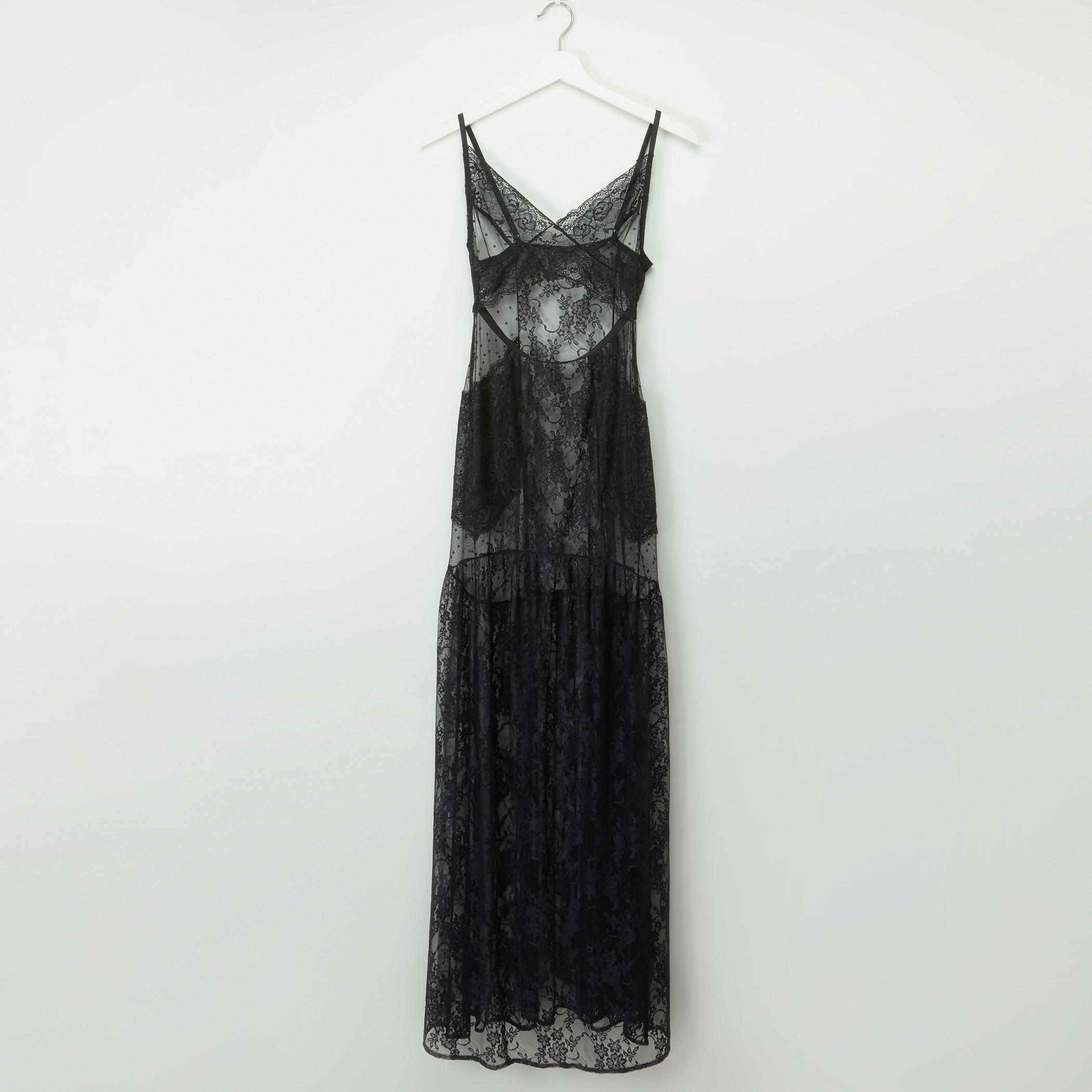 قميص نوم طويل بحمّالات رفيعة وتفاصيل دانتيل-women-clothing-nightwear-nighties-image-1