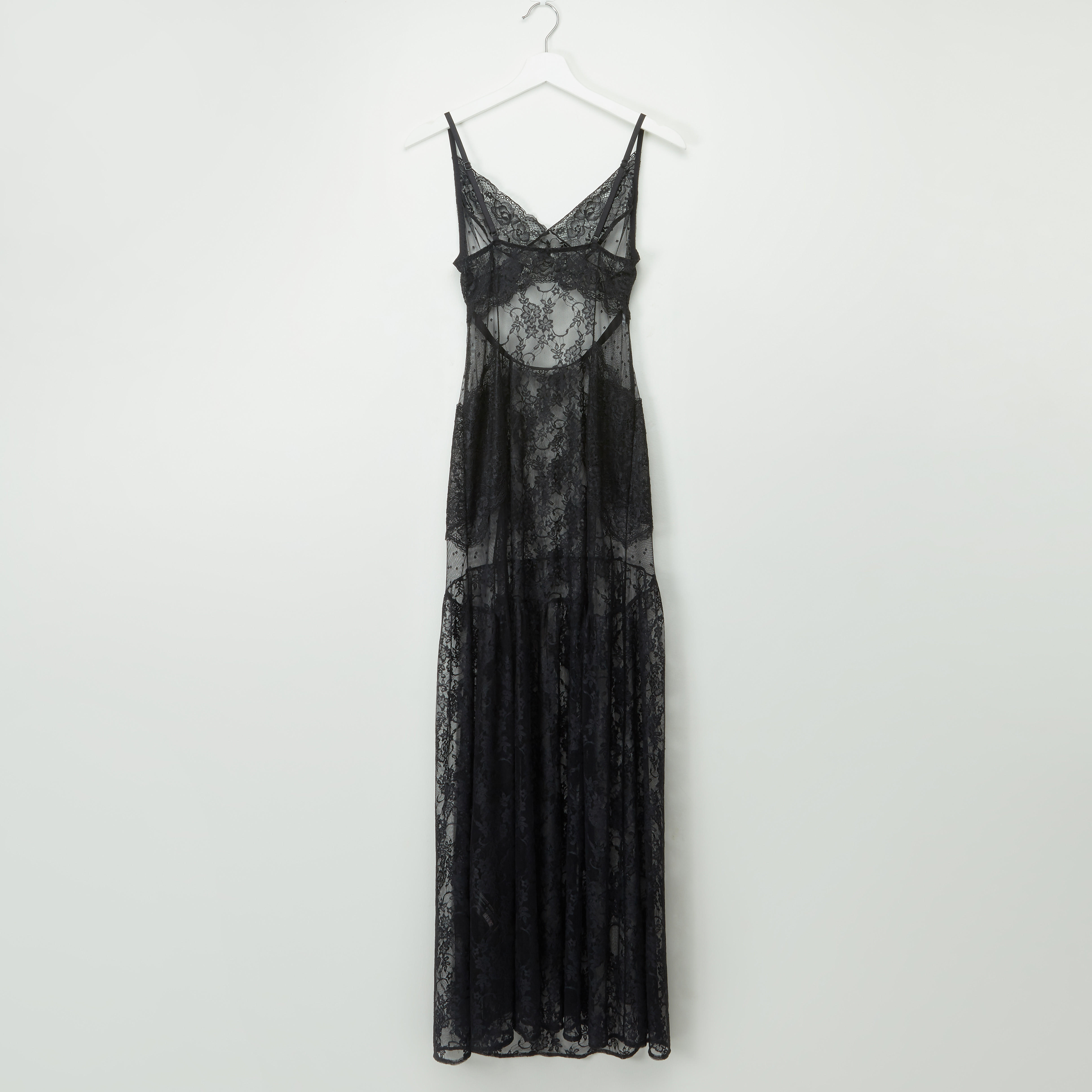 قميص نوم طويل بحمّالات رفيعة وتفاصيل دانتيل-women-clothing-nightwear-nighties-image-2