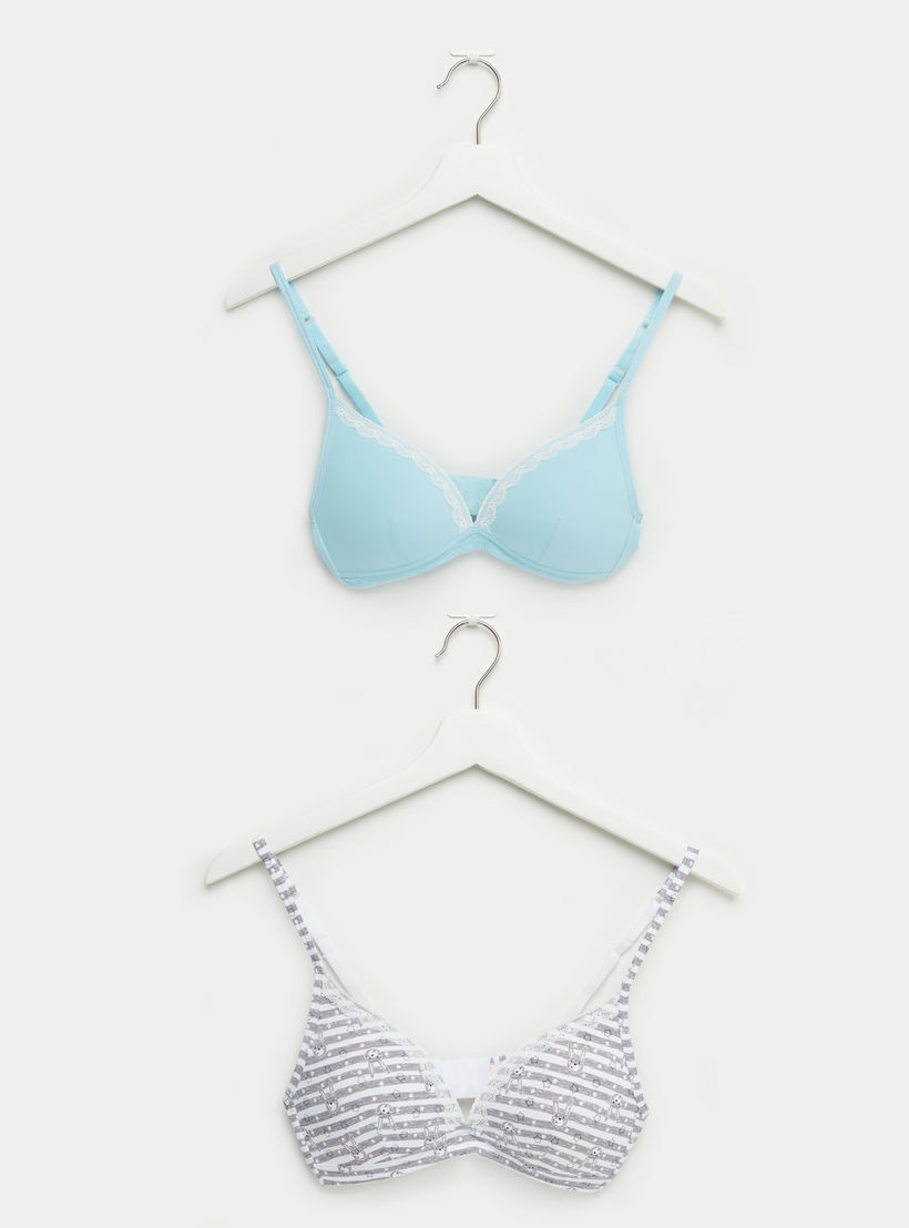 صدريّة مبطّنة بتفاصيل دانتيل ومشبك إغلاق ناعم - طقم من قطعتين-women-clothing-lingerie-bras-image-1
