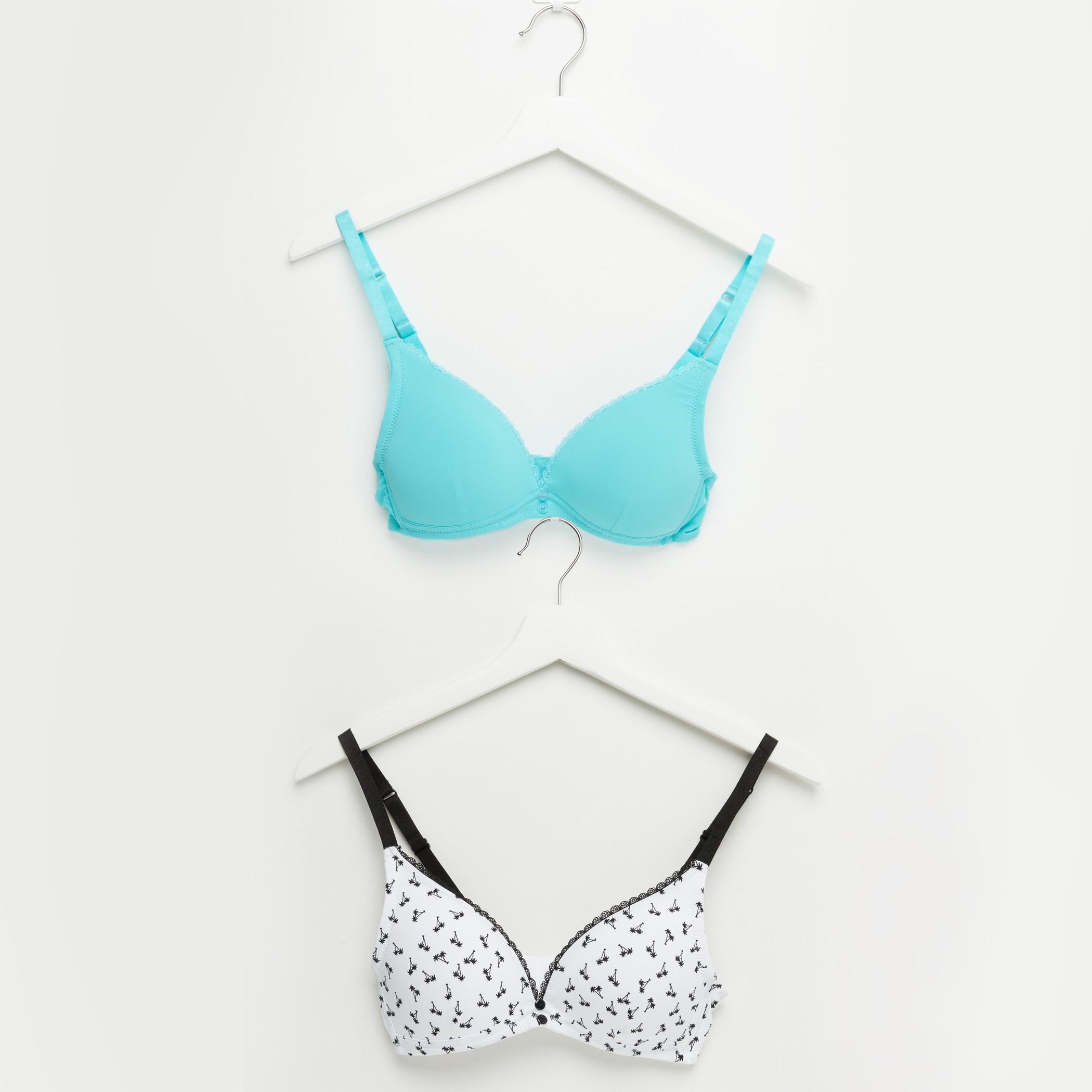 صدريّة تيشيرت مبطّنة بتفاصيل دانتيل ومشبك إغلاق ناعم - طقم من قطعتين-women-clothing-lingerie-bras-image-1