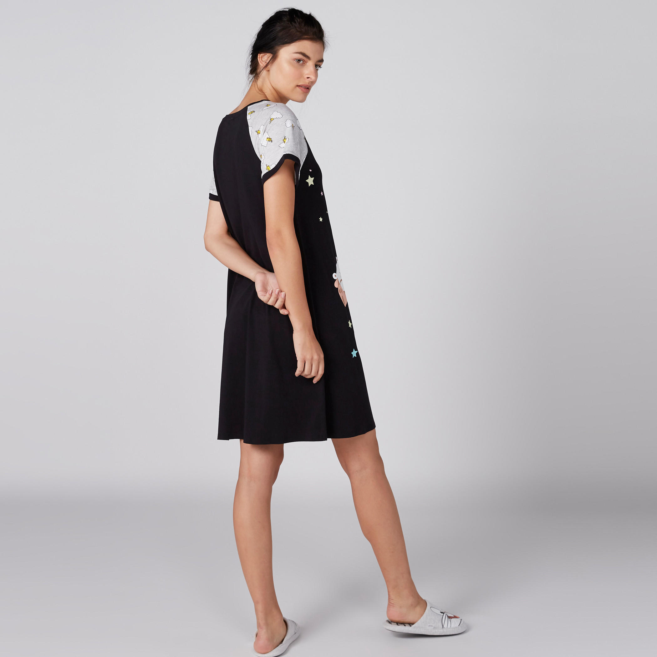 Printed Sleep Dress with Round Neck and Short Sleeves-women-clothing-nightwear-nighties-image-6