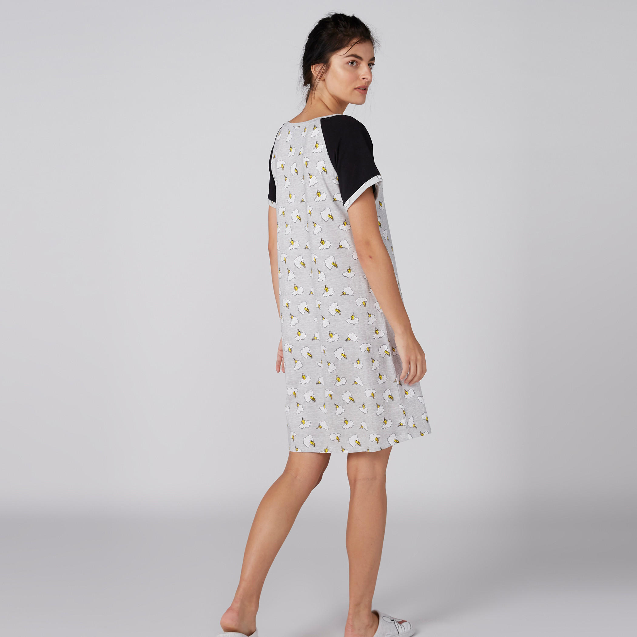 Printed Sleep Dress with Round Neck and Short Sleeves-women-clothing-nightwear-nighties-image-7