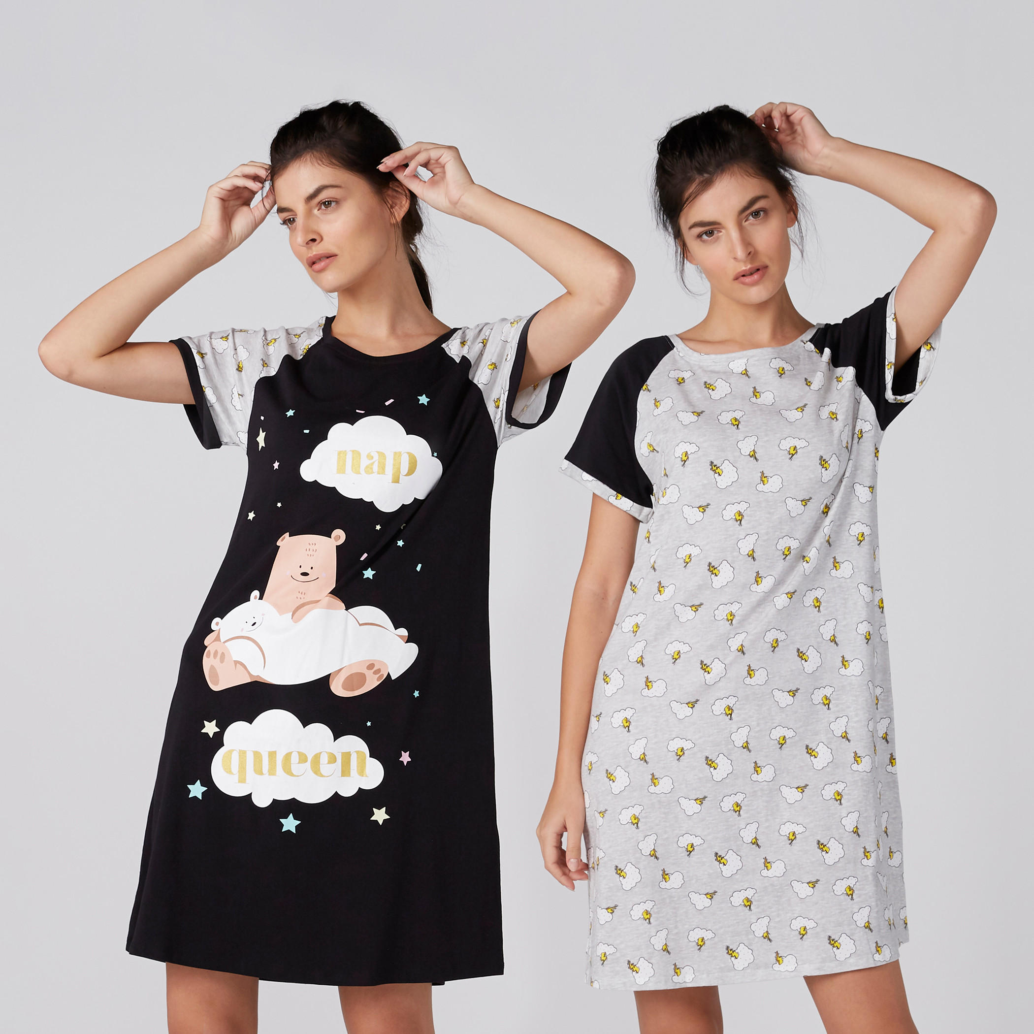 قميص نوم بياقة مستديرة وأكمام قصيرة وطبعات-women-clothing-nightwear-nighties-image-1