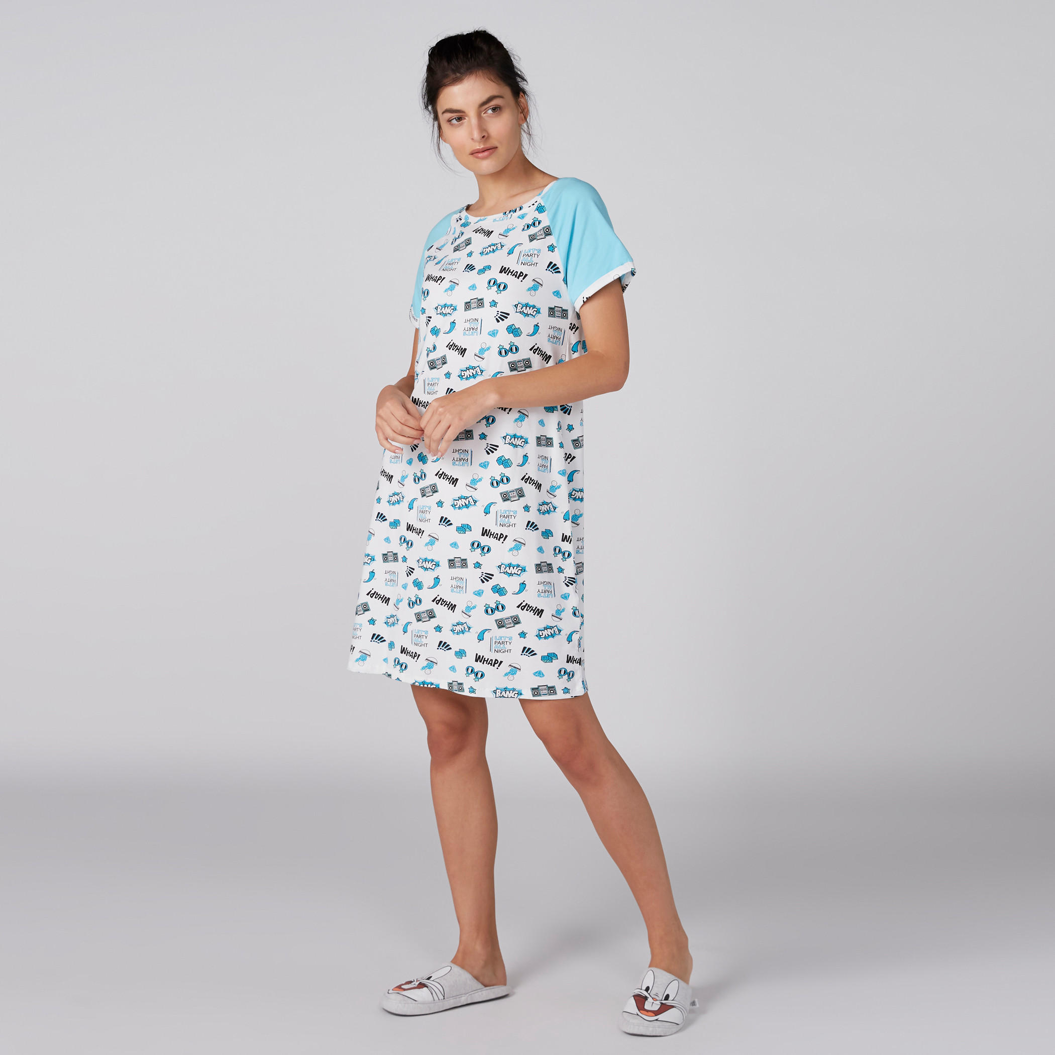 قميص نوم بياقة مستديرة وطبعات - طقم من قطعتين-women-clothing-nightwear-nighties-image-5