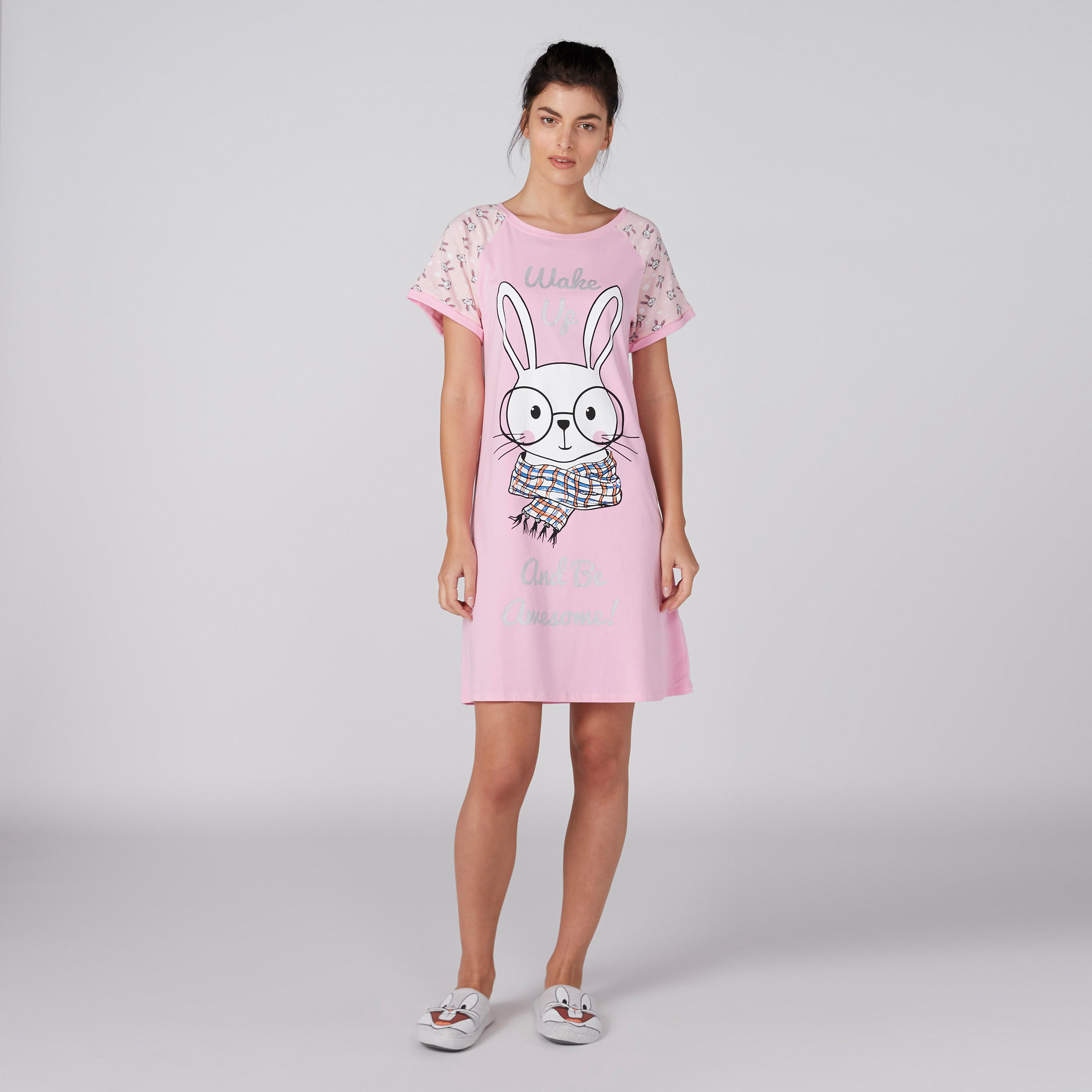 قميص نوم بياقة مستديرة وطبعات - طقم من قطعتين-women-clothing-nightwear-nighties-image-5