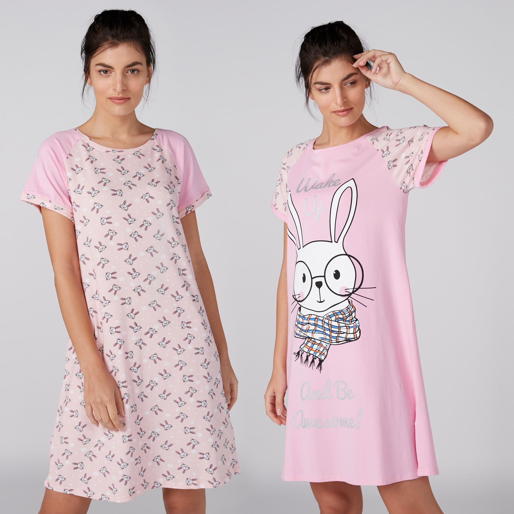 قميص نوم بياقة مستديرة وطبعات - طقم من قطعتين-women-clothing-nightwear-nighties-image-1