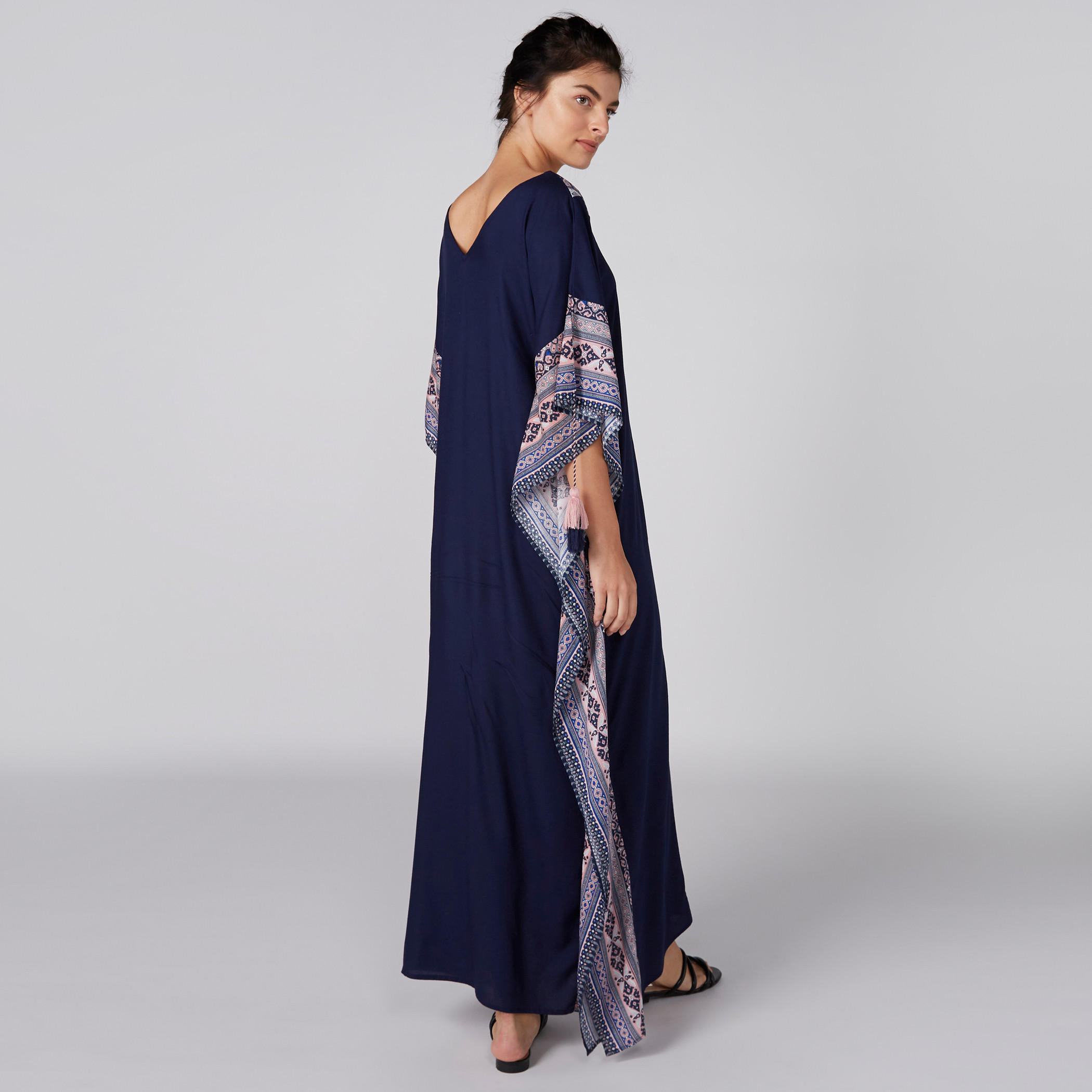 Printed Maxi Sleep Dress with V-Neck and Tassels-women-clothing-nightwear-nighties-image-2