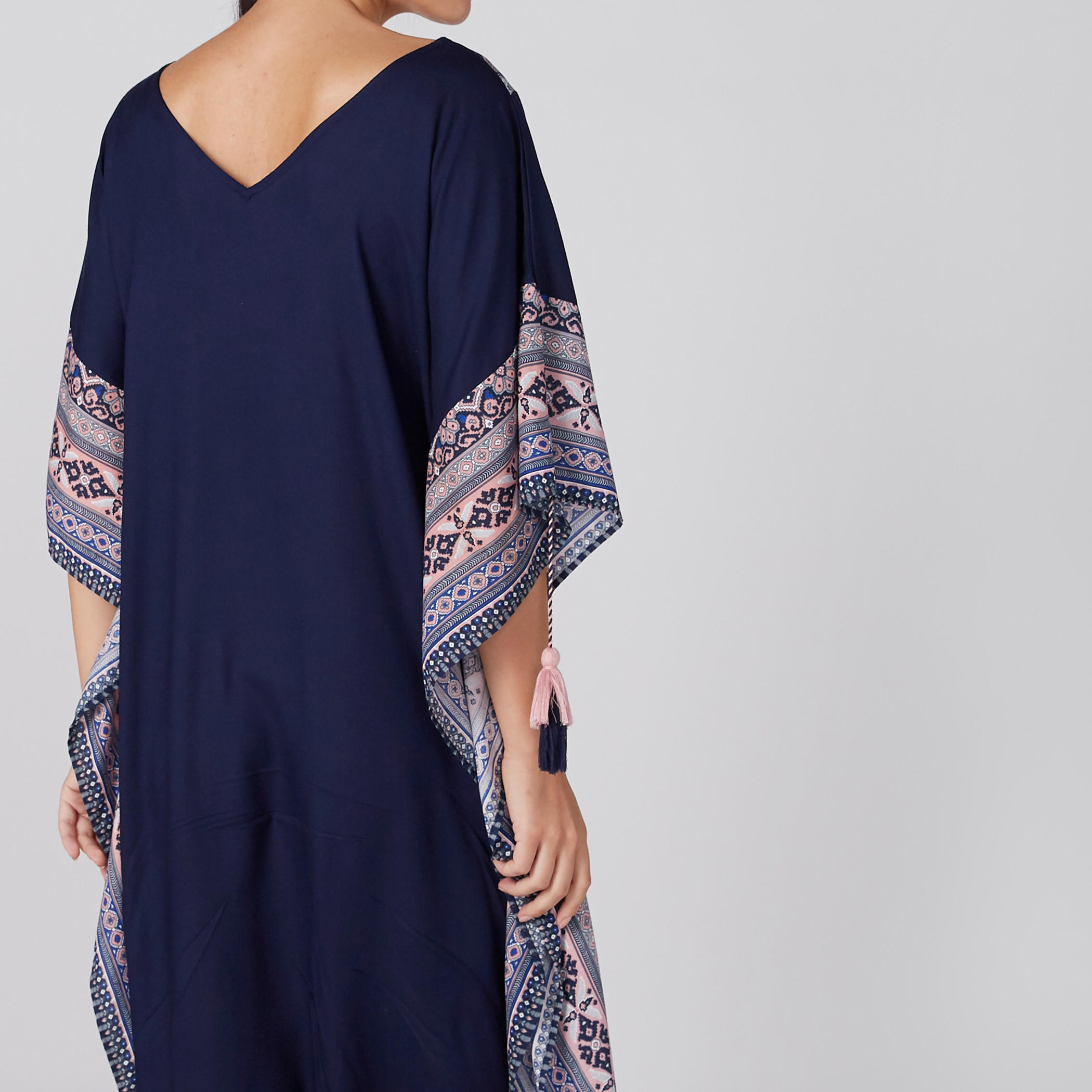 Printed Maxi Sleep Dress with V-Neck and Tassels-women-clothing-nightwear-nighties-image-4