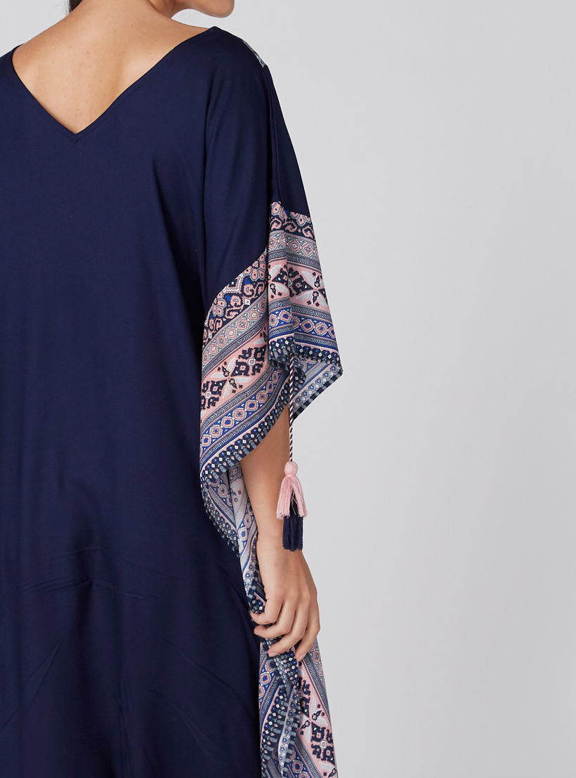 Printed Maxi Sleep Dress with V-Neck and Tassels-women-clothing-nightwear-nighties-image-4