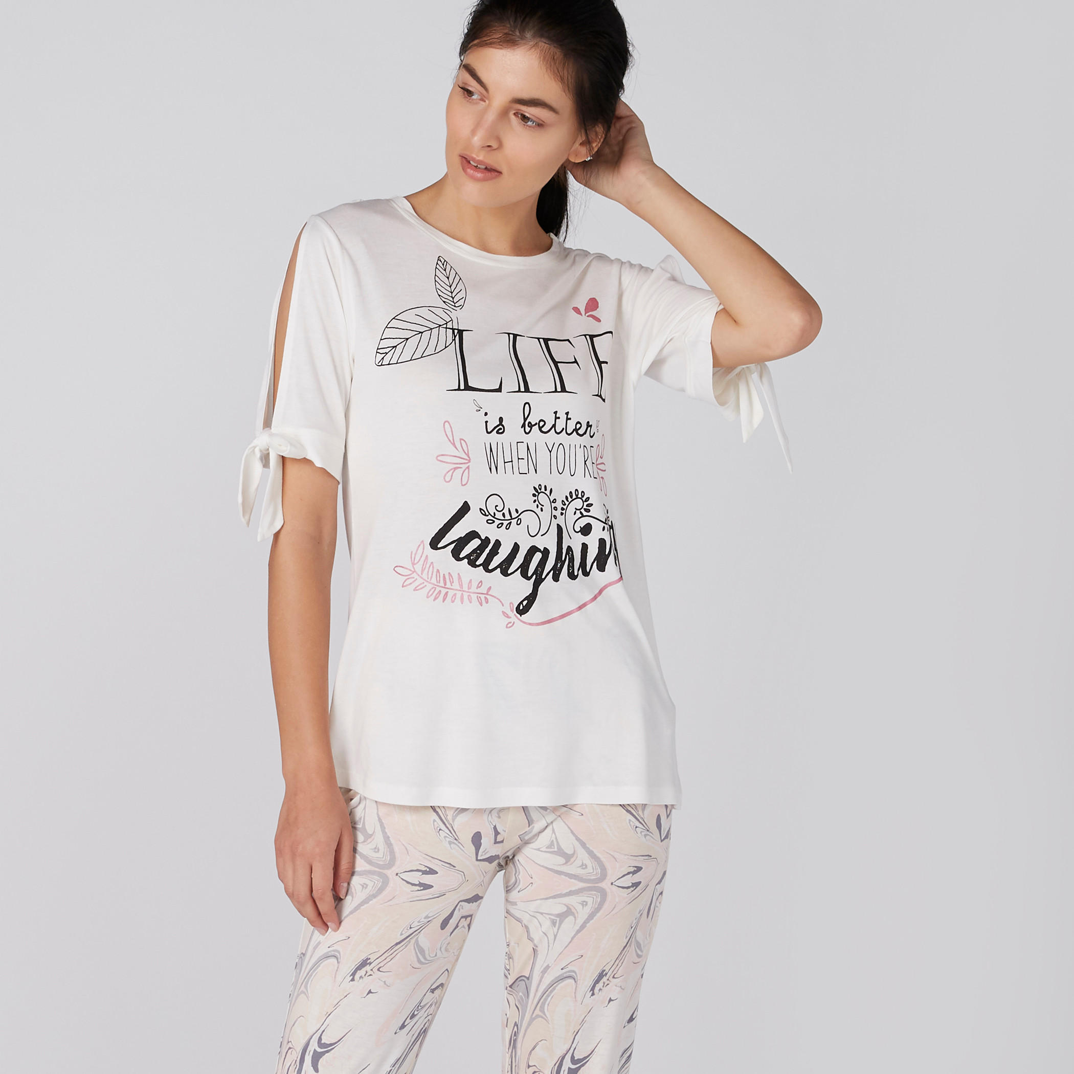 Printed T-Shirt and Pyjama Set-women-clothing-nightwear-pyjamas-longsets-image-1