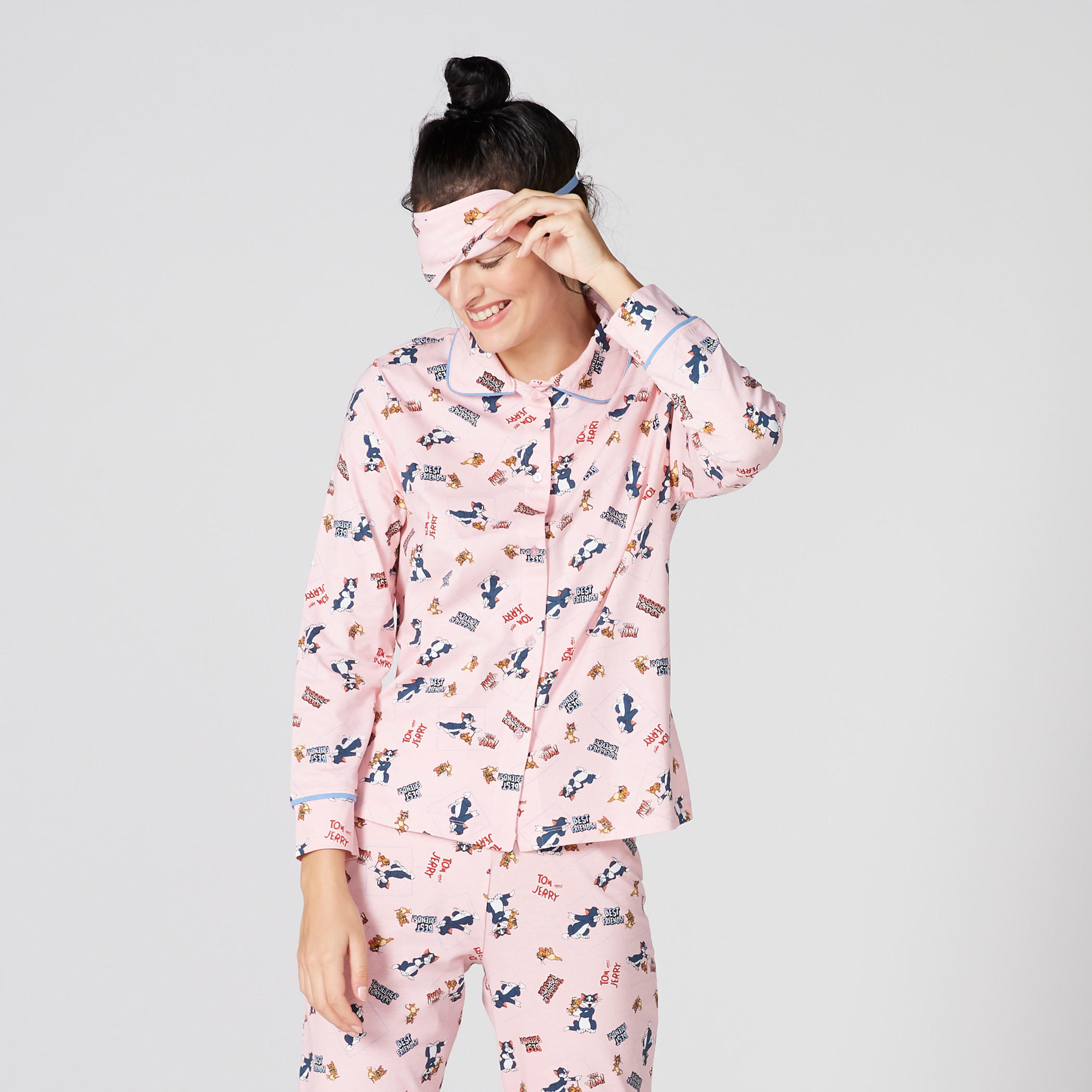 طقم بنطال بيجاما وقميص بطبعات وغطاء للعيون-women-clothing-nightwear-pyjamas-longsets-image-1