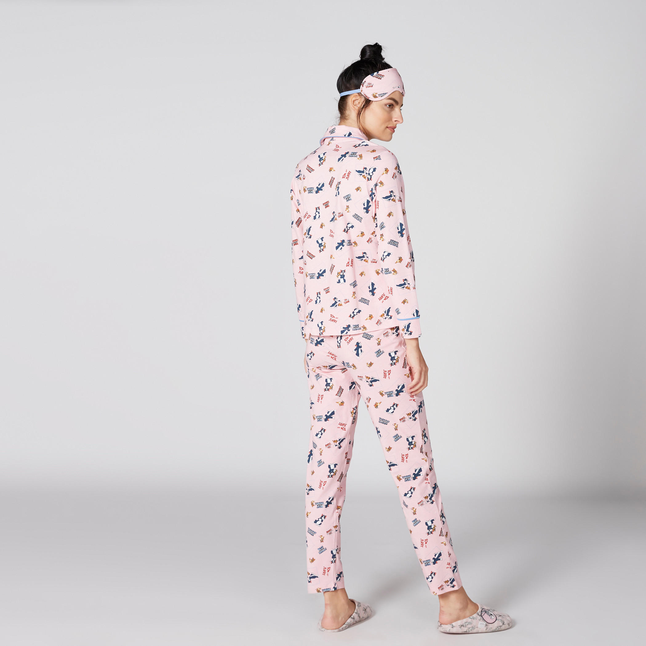 طقم بنطال بيجاما وقميص بطبعات وغطاء للعيون-women-clothing-nightwear-pyjamas-longsets-image-2