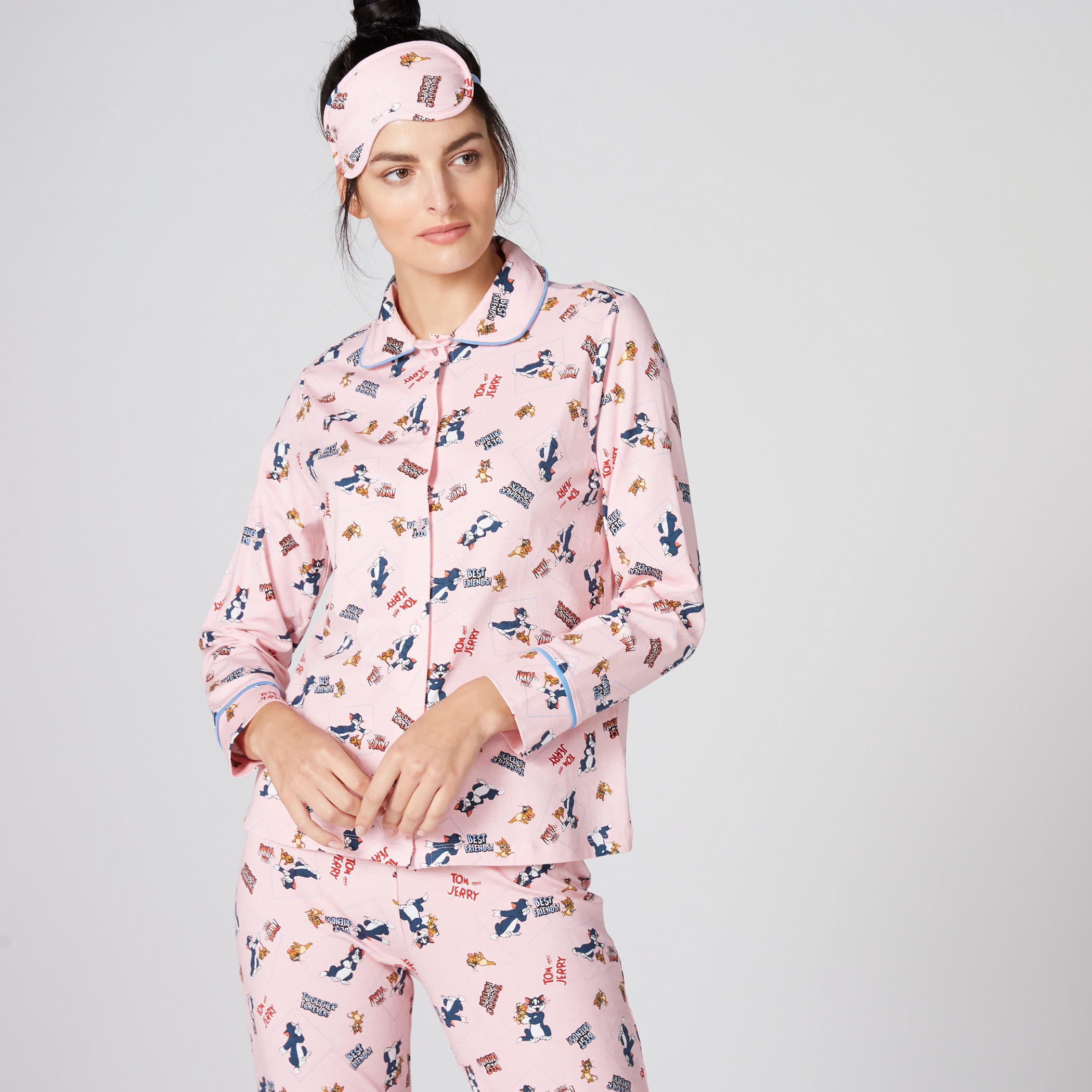طقم بنطال بيجاما وقميص بطبعات وغطاء للعيون-women-clothing-nightwear-pyjamas-longsets-image-4