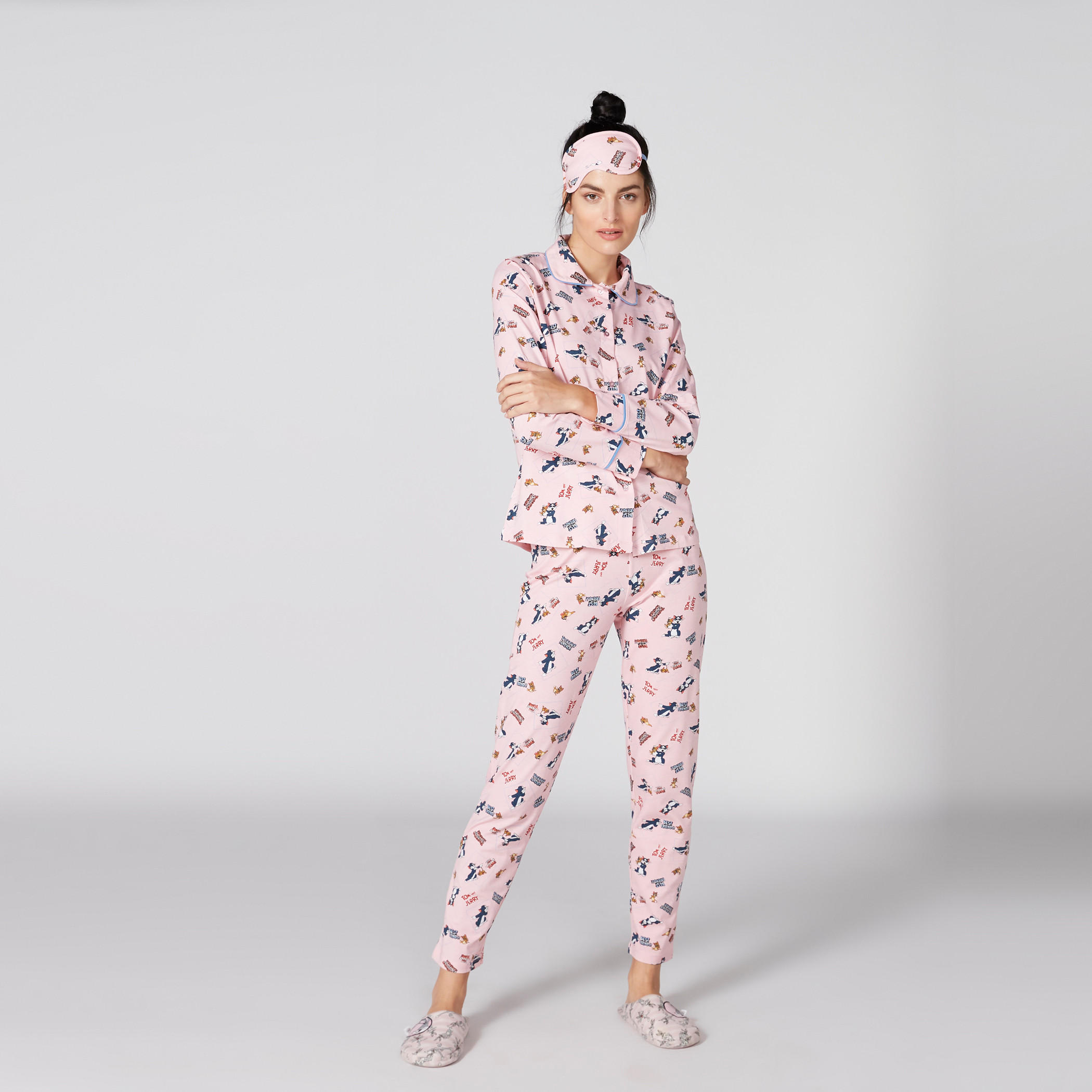 طقم بنطال بيجاما وقميص بطبعات وغطاء للعيون-women-clothing-nightwear-pyjamas-longsets-image-5