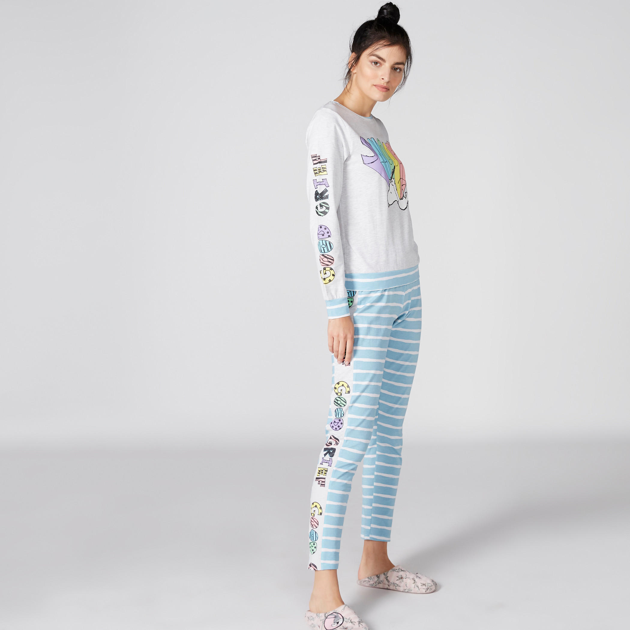 Printed T-Shirt and Pyjama Set-women-clothing-nightwear-pyjamas-longsets-image-1