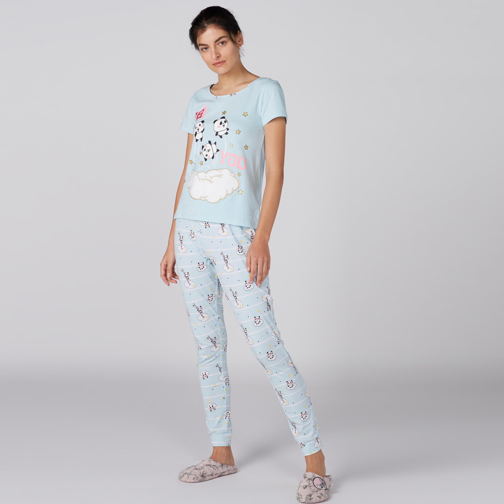 طقم بنطال بيجاما وتيشيرت بطبعات-women-clothing-nightwear-pyjamas-longsets-image-4