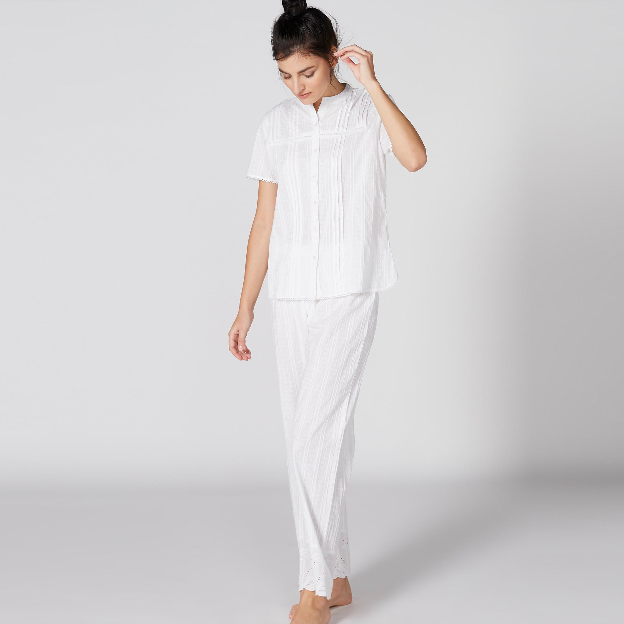قميص بياقة ماندارين مع بنطال بيجاما شيفلي-women-clothing-nightwear-pyjamas-longsets-image-1