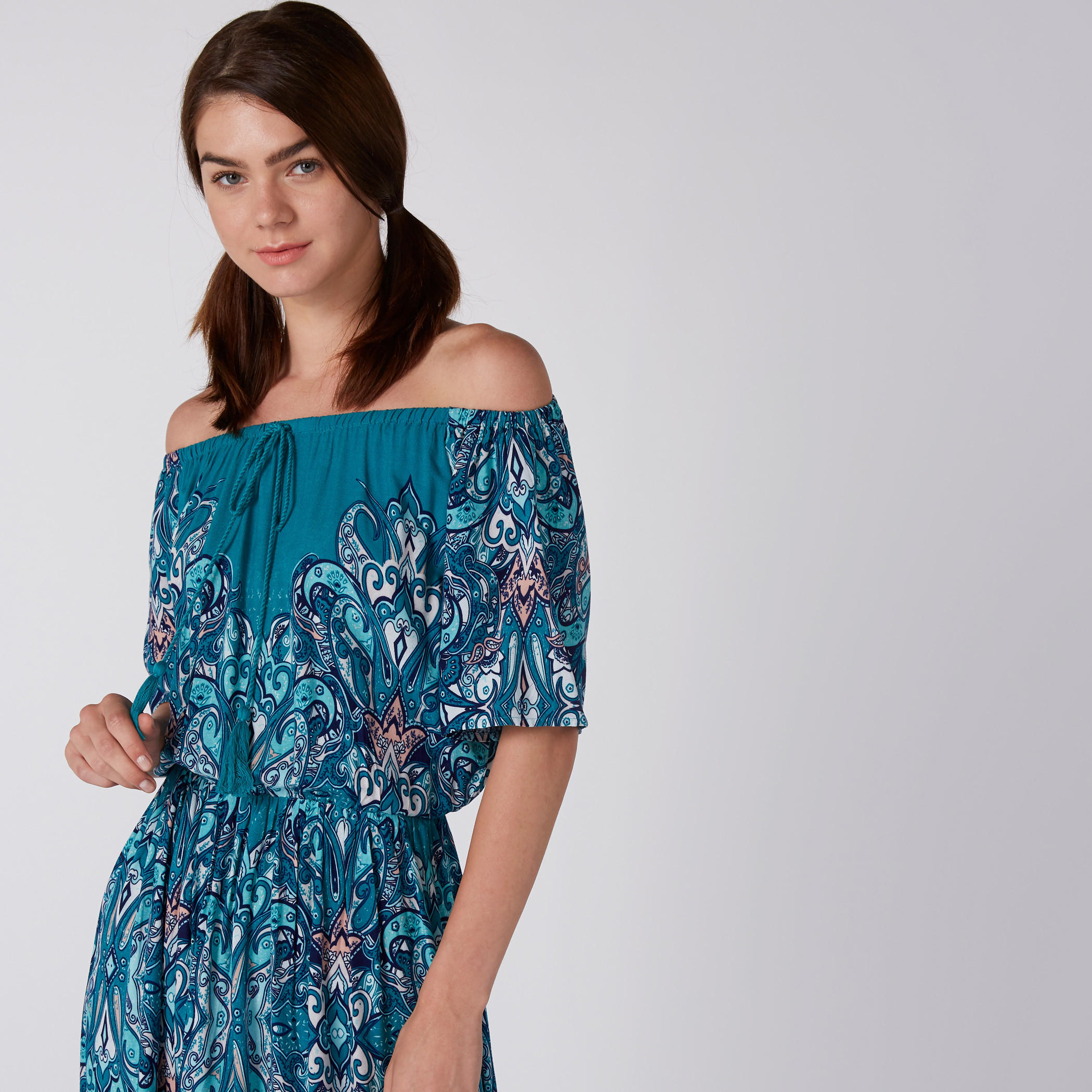 Printed Off Shoulder Maxi Dress with Tie Ups-women-clothing-nightwear-nighties-image-2