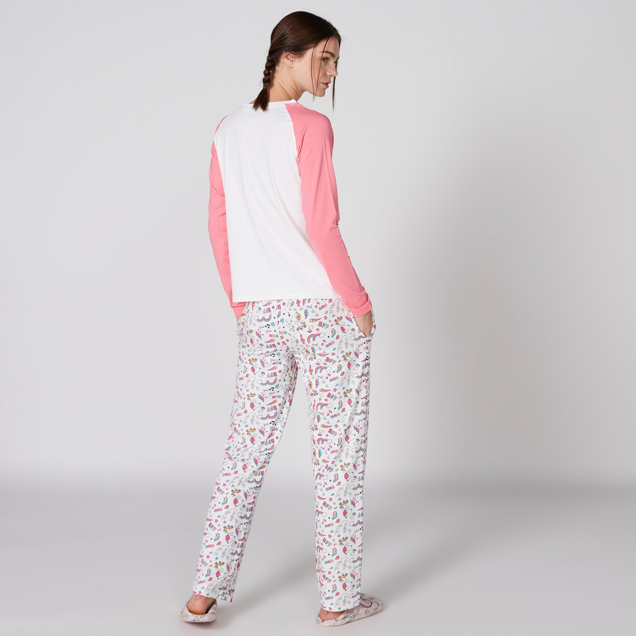 Printed T-Shirt with Round Neck and Long Sleeves-women-clothing-nightwear-pyjamas-longsets-image-2