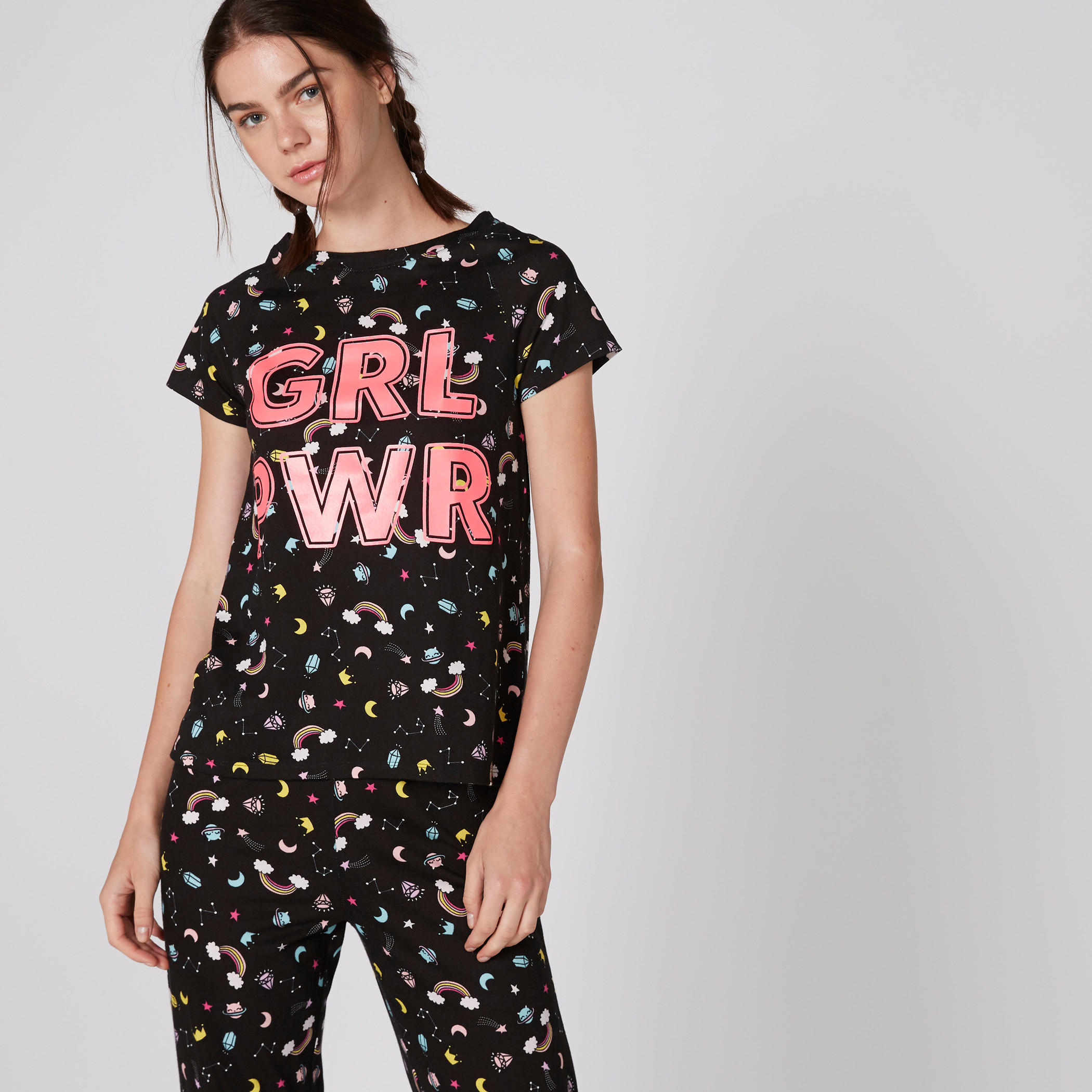 Printed T-Shirt and Pyjama Set-women-clothing-nightwear-pyjamas-longsets-image-1