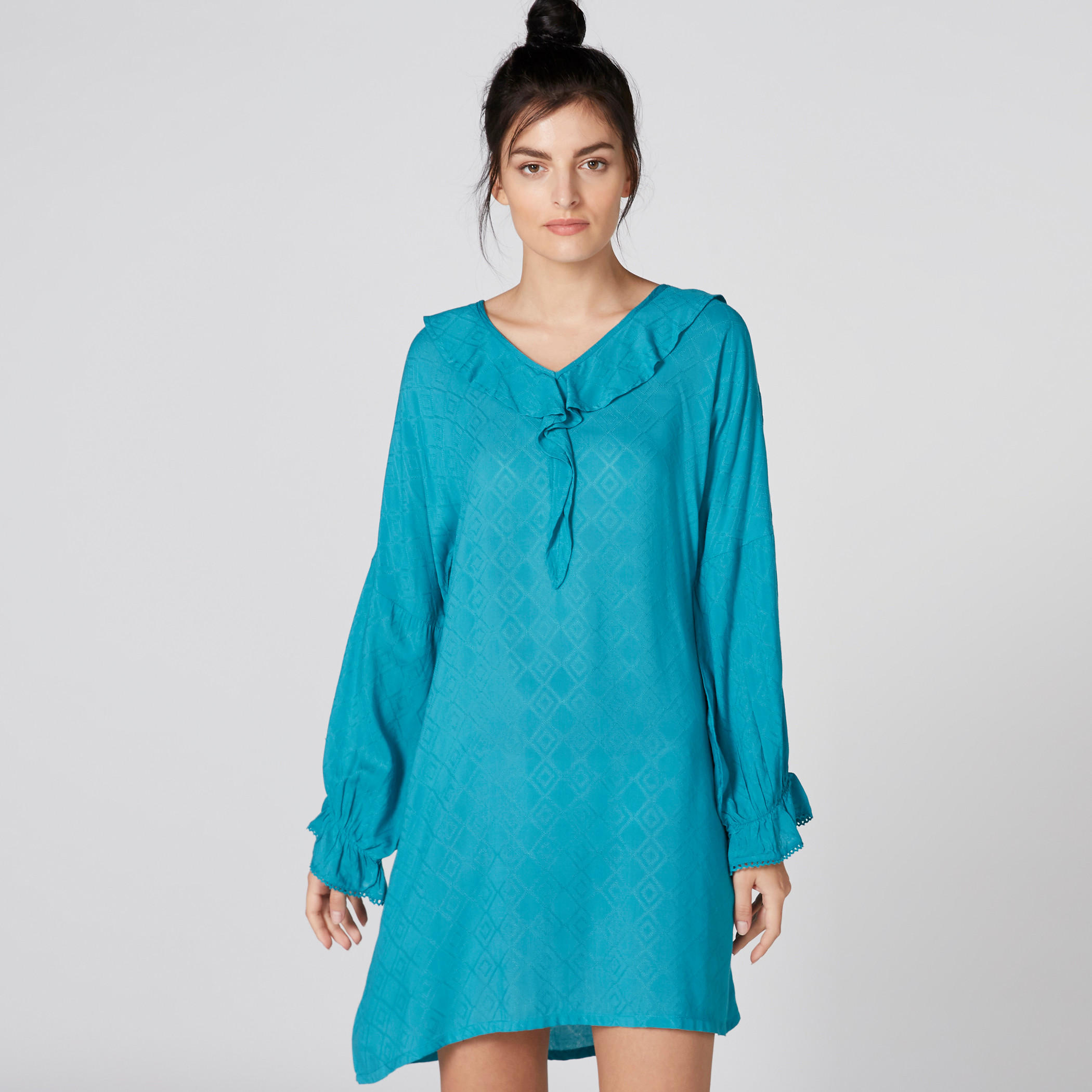 V-Neck Mini Dress with Long Sleeves-women-clothing-nightwear-pyjamas-tops-image-1