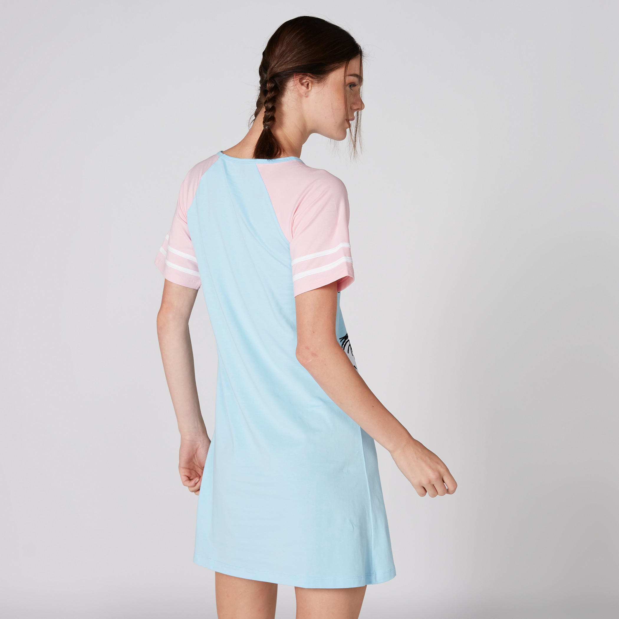 Calvin and Hobbes Printed Sleep Dress with V-Neck and Short Sleeves-women-clothing-nightwear-pyjamas-tops-image-2