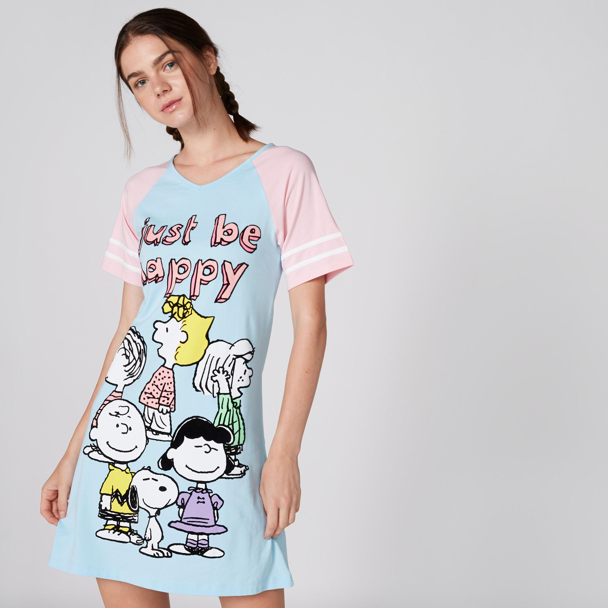 Calvin and Hobbes Printed Sleep Dress with V-Neck and Short Sleeves-women-clothing-nightwear-pyjamas-tops-image-3