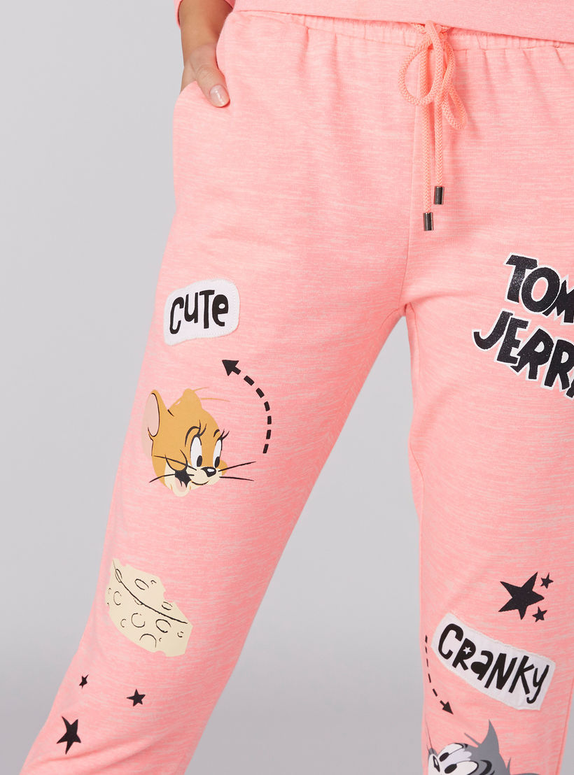 بنطال بيجاما طويل بخصر مطّاطي وطبعات توم أند جيري-women-clothing-nightwear-pyjamas-longsets-image-4