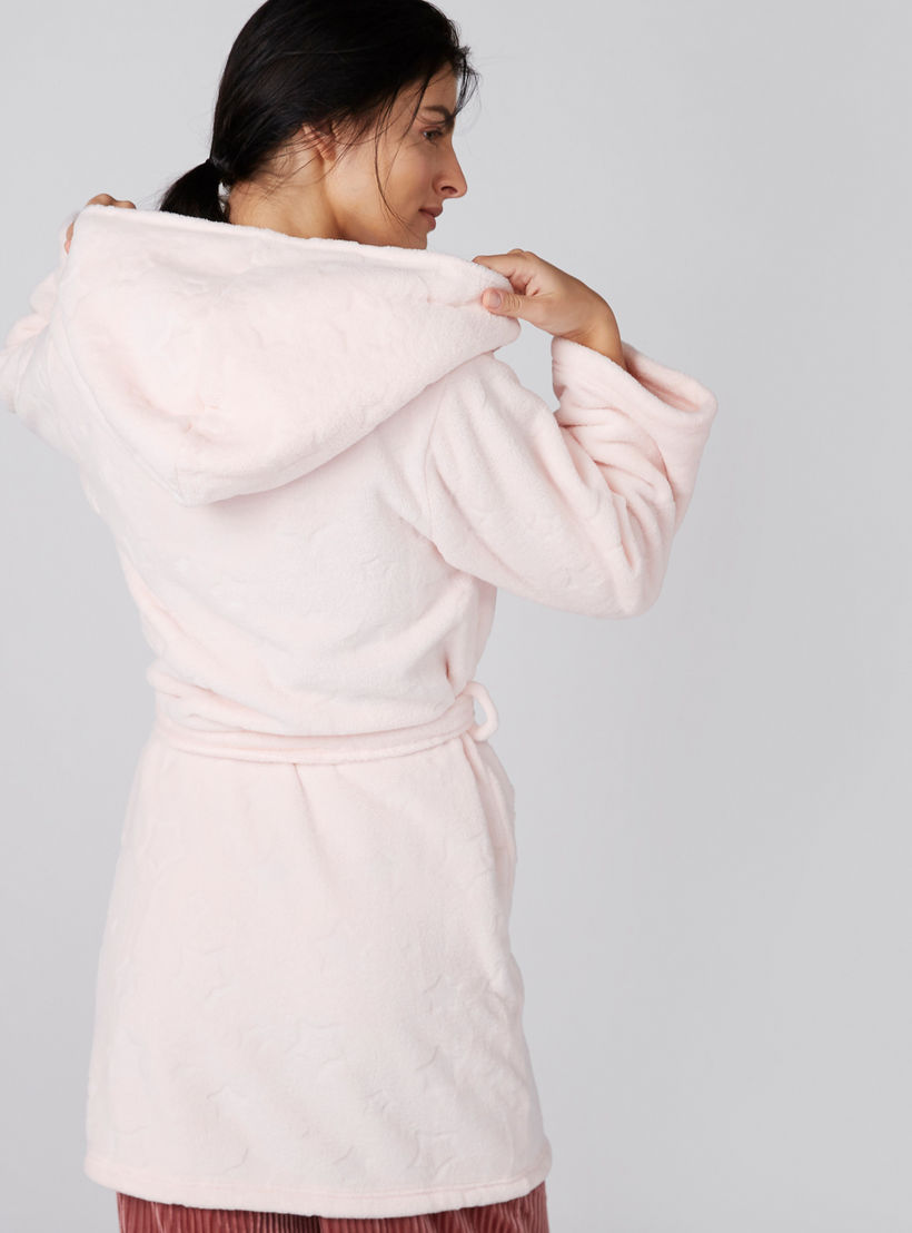 روب بارز الملمس بأكمام طويلة وقبعة ورباط-women-clothing-nightwear-robes-image-2
