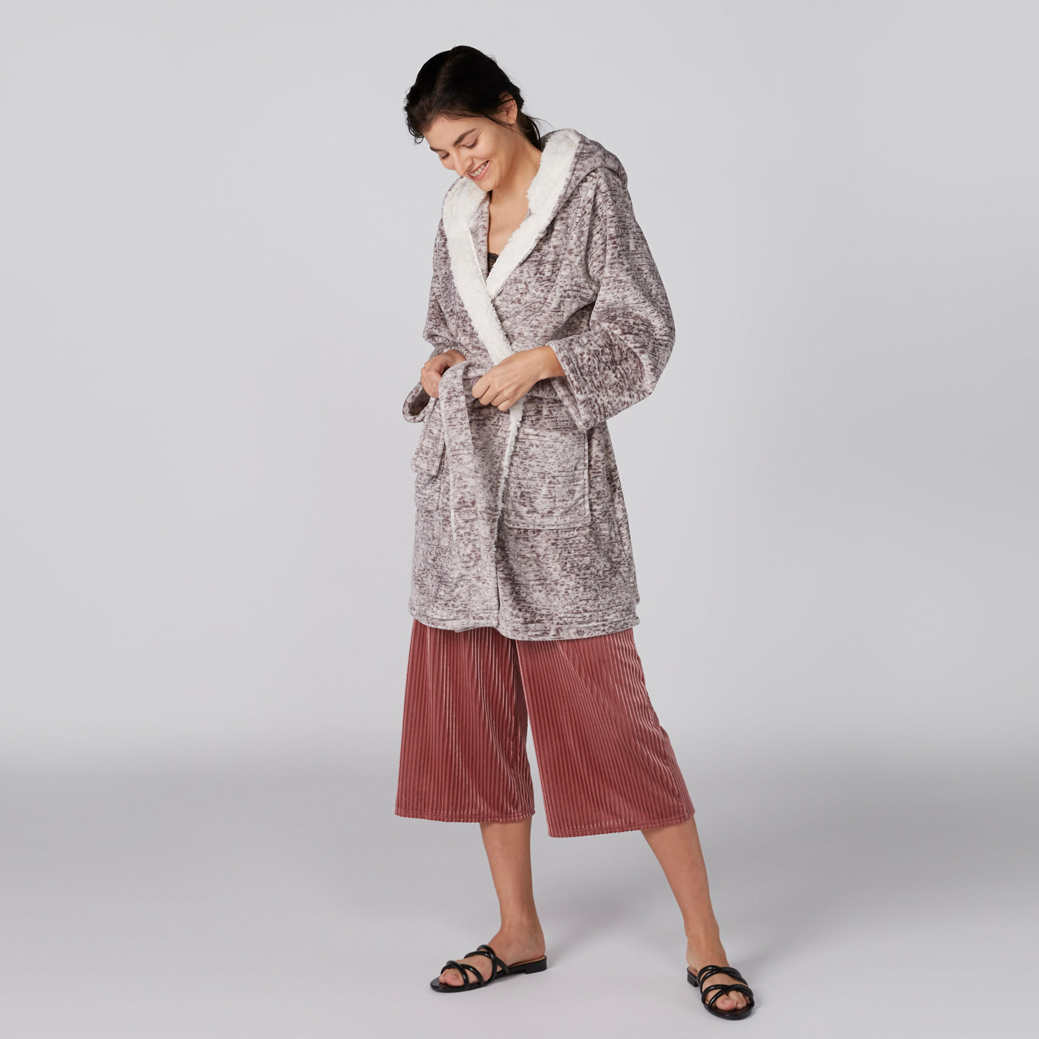 روب بأكمام طويلة ورباط وطبعات وقبعة-women-clothing-nightwear-robes-image-1