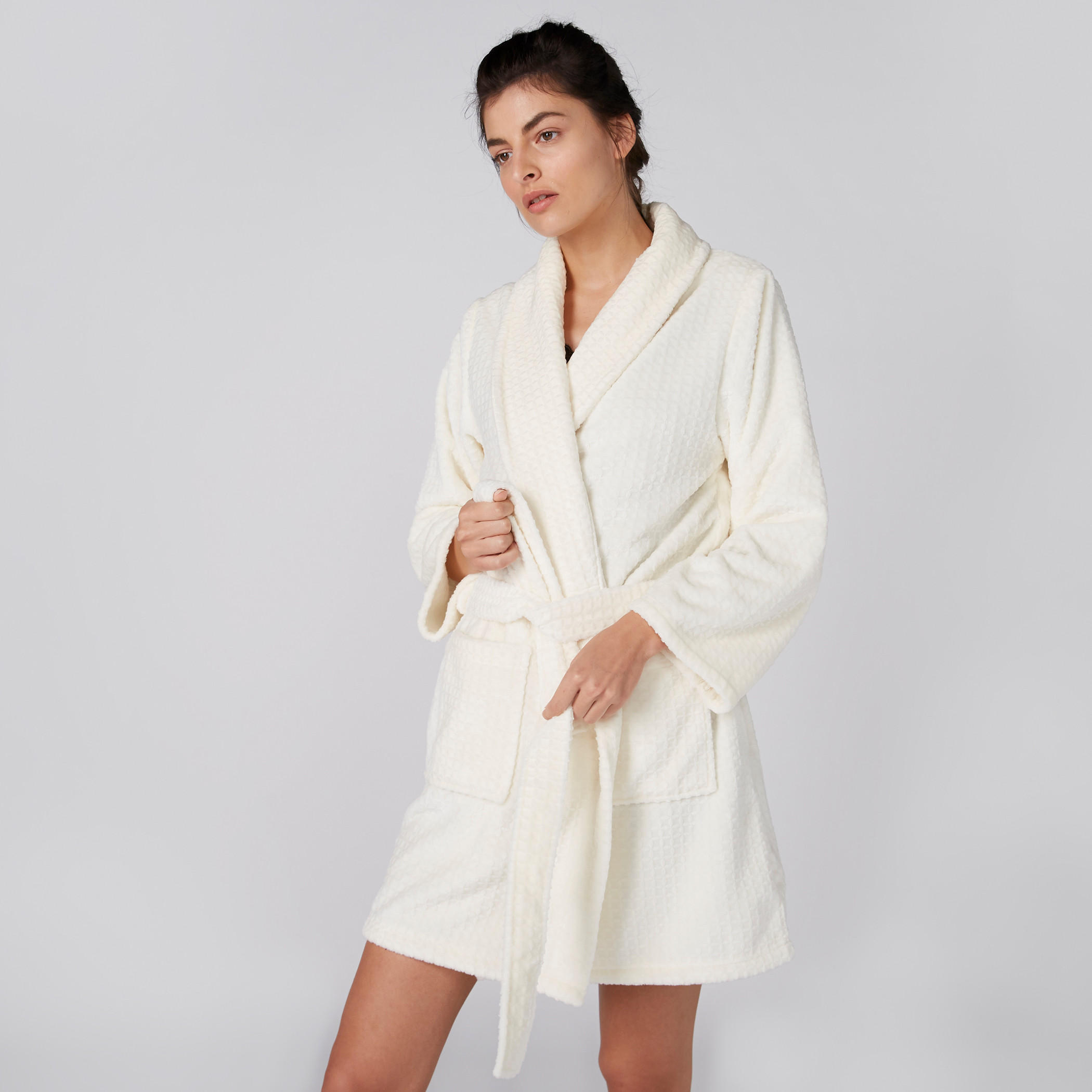 Chequered Robe with Long Sleeves and Tie Up-women-clothing-nightwear-robes-image-1
