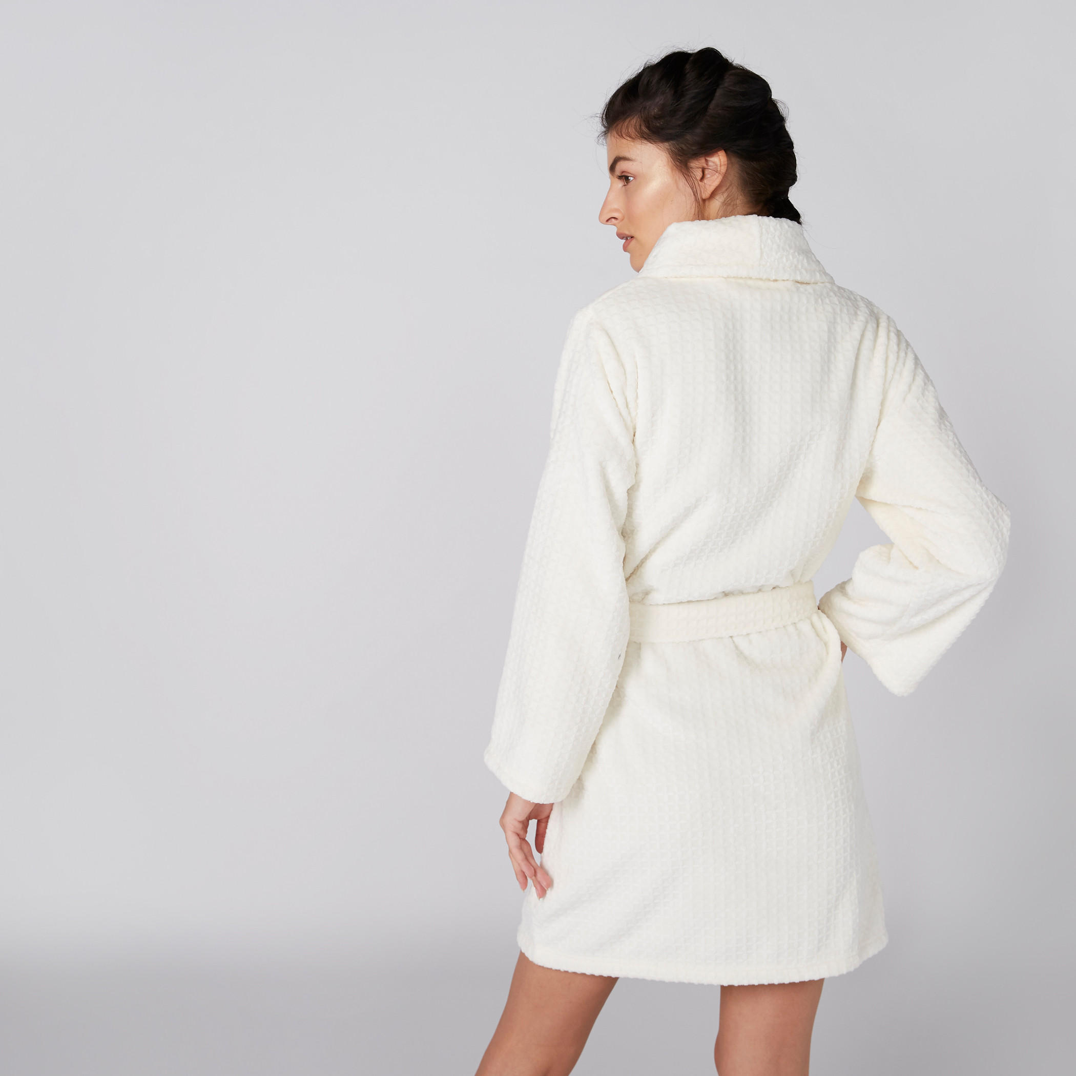 Chequered Robe with Long Sleeves and Tie Up-women-clothing-nightwear-robes-image-2