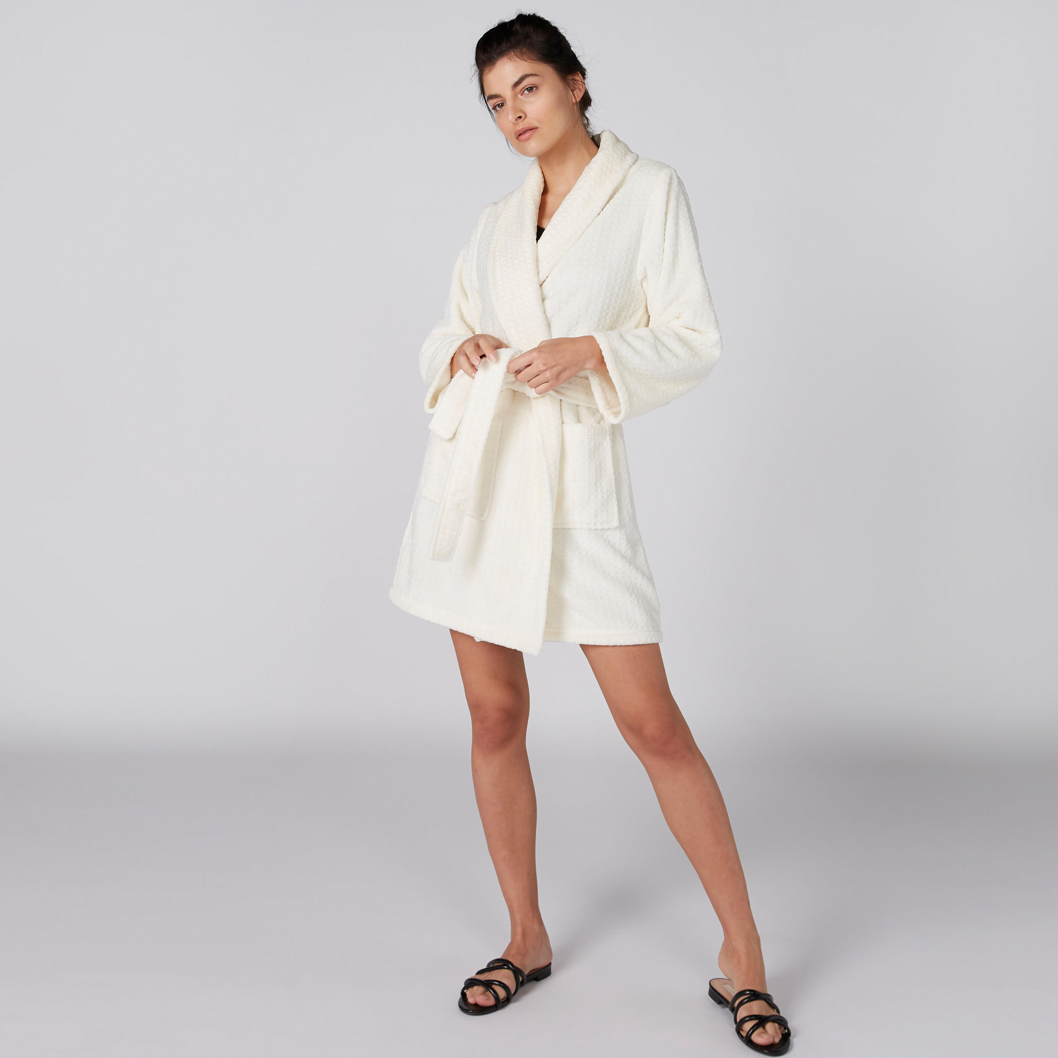 Chequered Robe with Long Sleeves and Tie Up-women-clothing-nightwear-robes-image-3