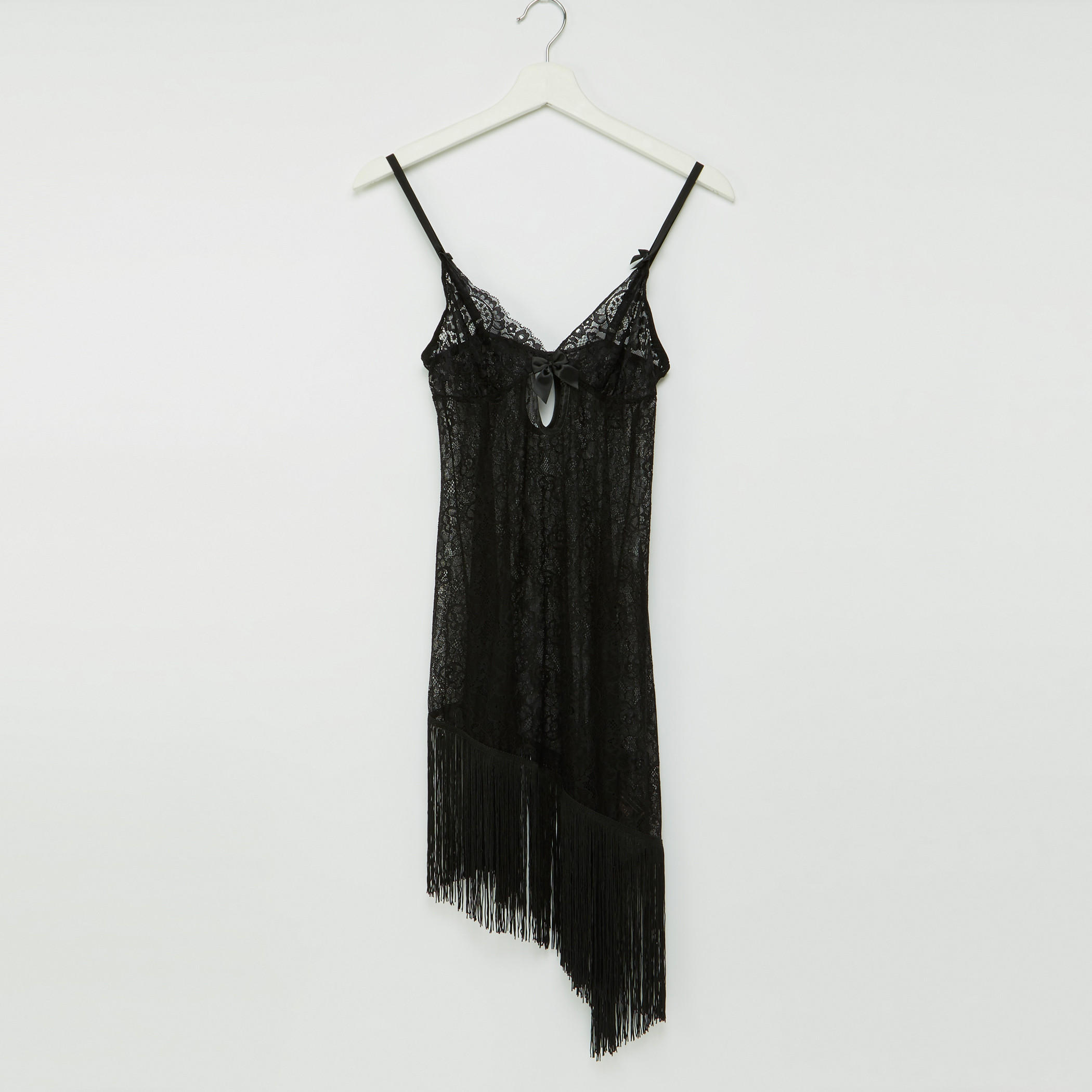 قميص نوم متوسط الطول بحمّالات رفيعة وتفاصيل دانتيل-women-clothing-nightwear-nighties-image-1