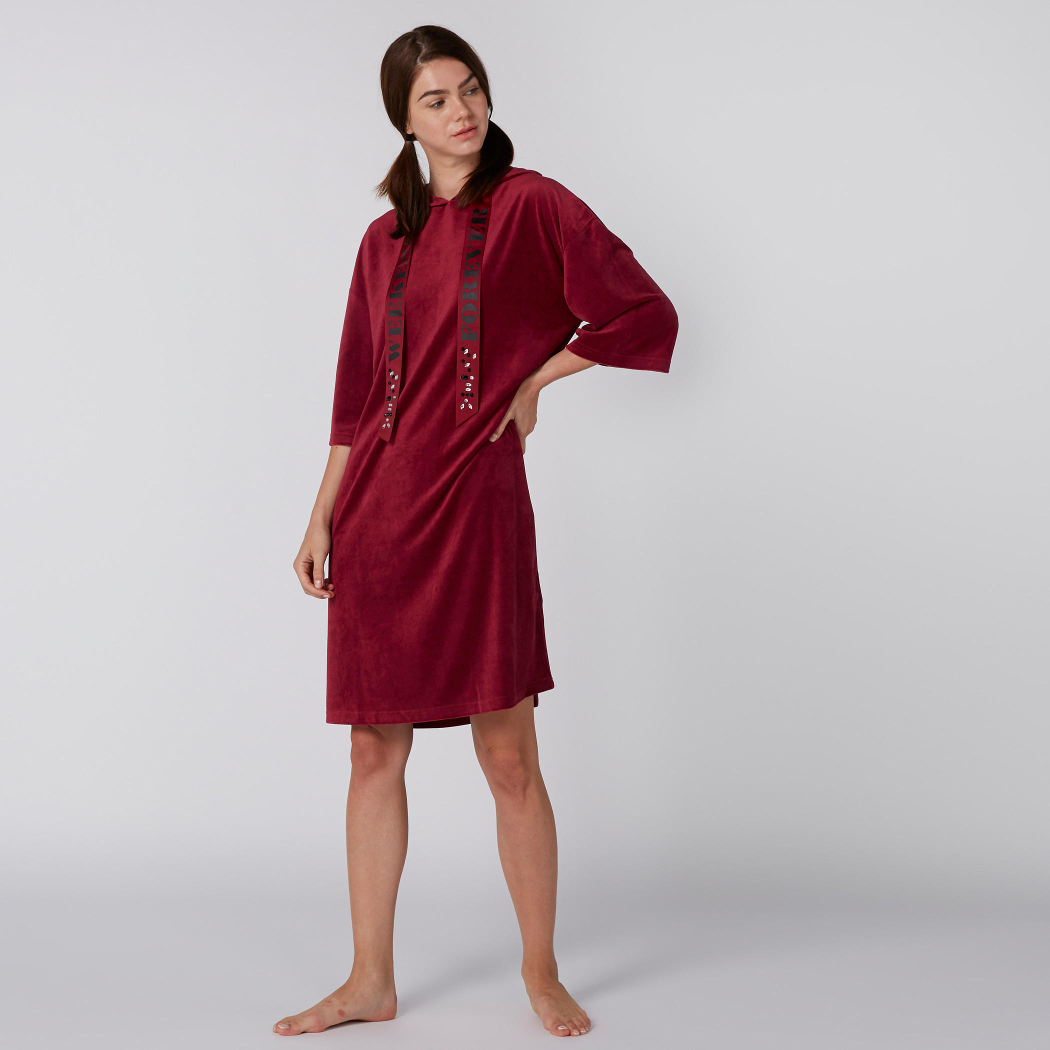 قميص نوم بقبعة متصلة وأكمام 3/4-women-clothing-nightwear-nighties-image-3