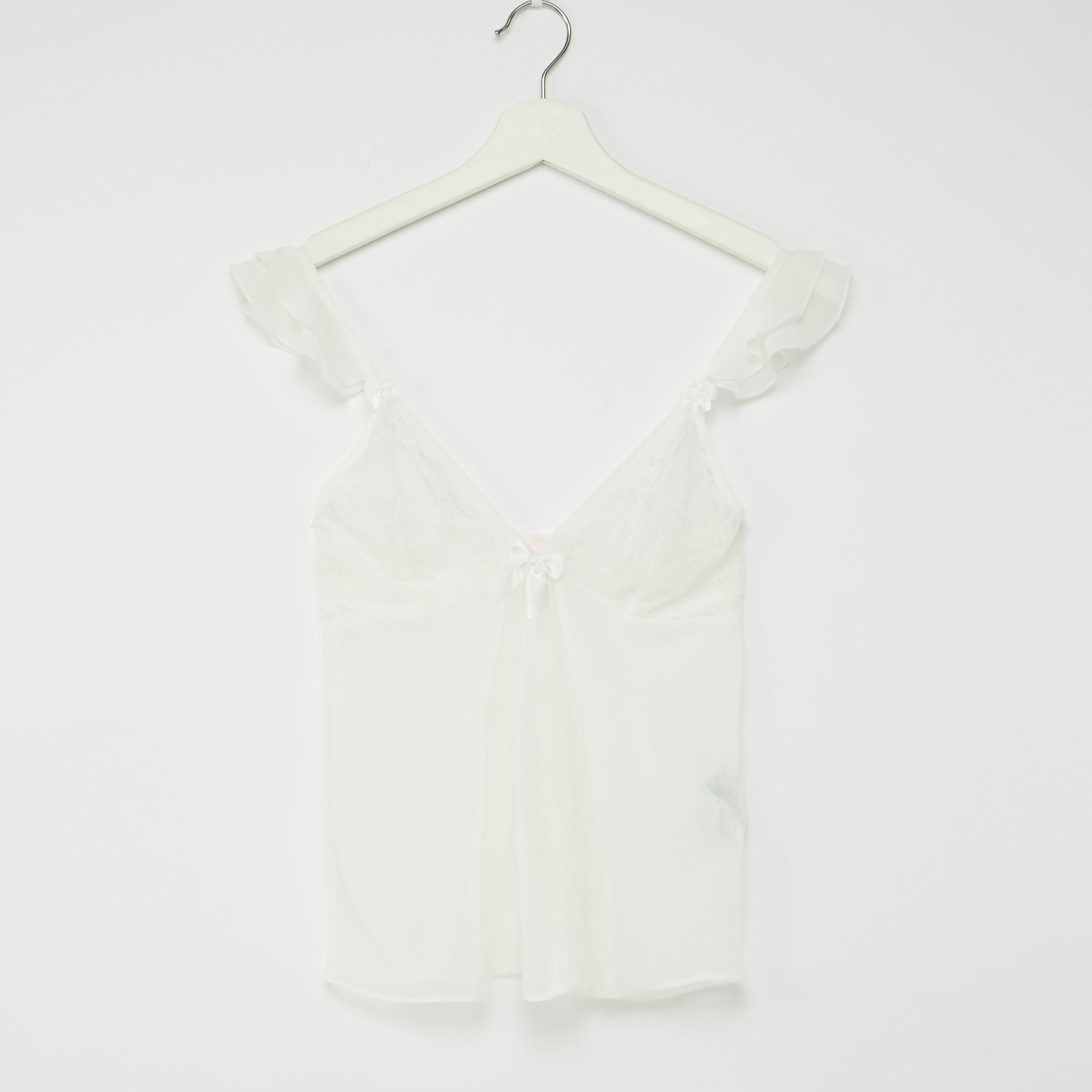 طقم بنطال وبلوزة دون أكمام بياقة V وفيونكة-women-clothing-nightwear-pyjamas-longsets-image-2