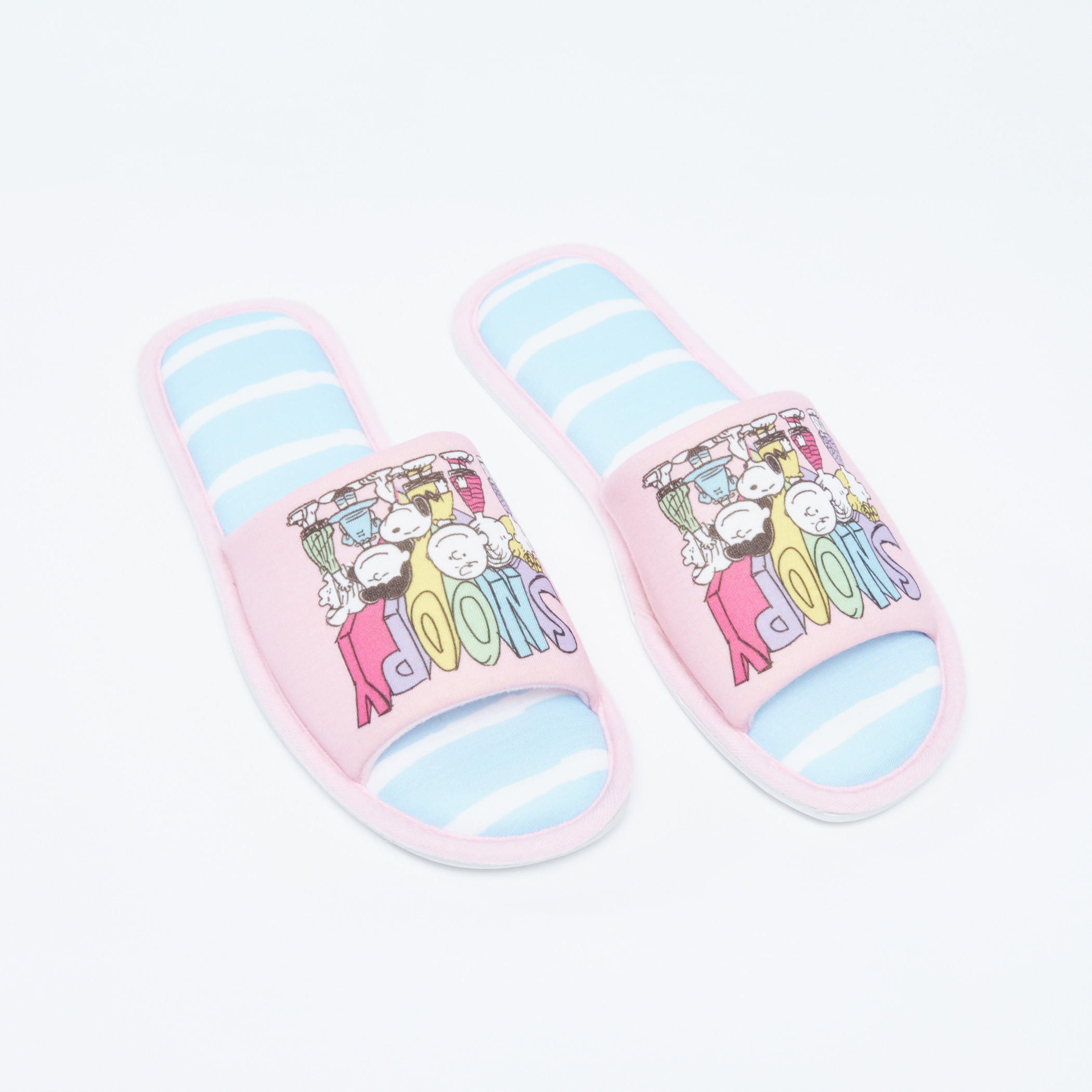 Snoopy Printed Slides with Stripes-women-clothing-nightwear-bedroomslippers-image-1
