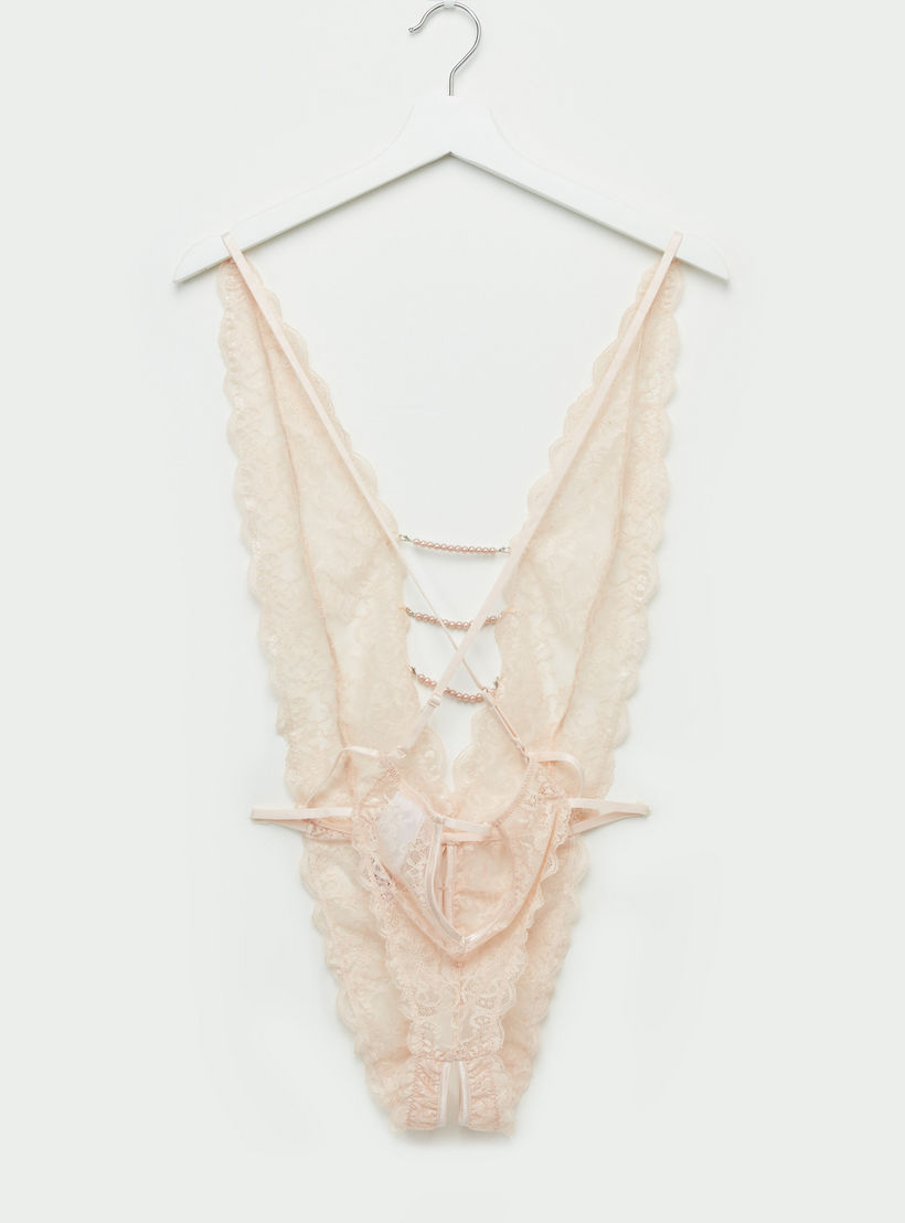 تيدي بتفاصيل دانتيل ولؤلؤ وحمالات متقاطعة-women-clothing-lingerie-babydollsandbodysuits-image-2