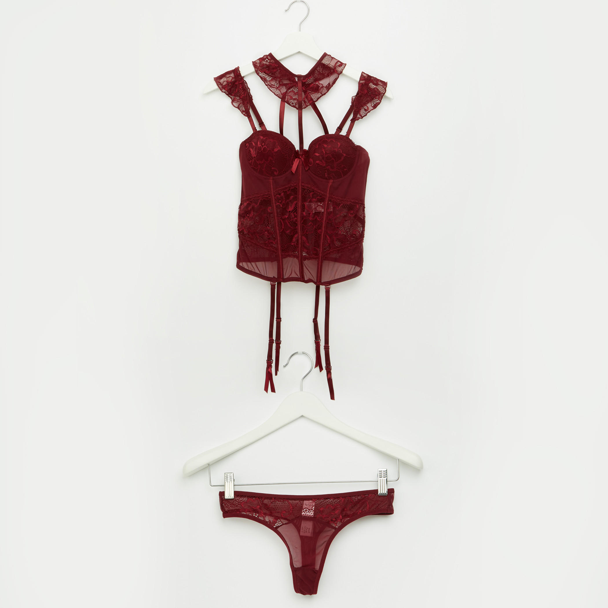 مشد بتفاصيل دانتيل مع سراويل-women-clothing-lingerie-lingeriesets-image-1