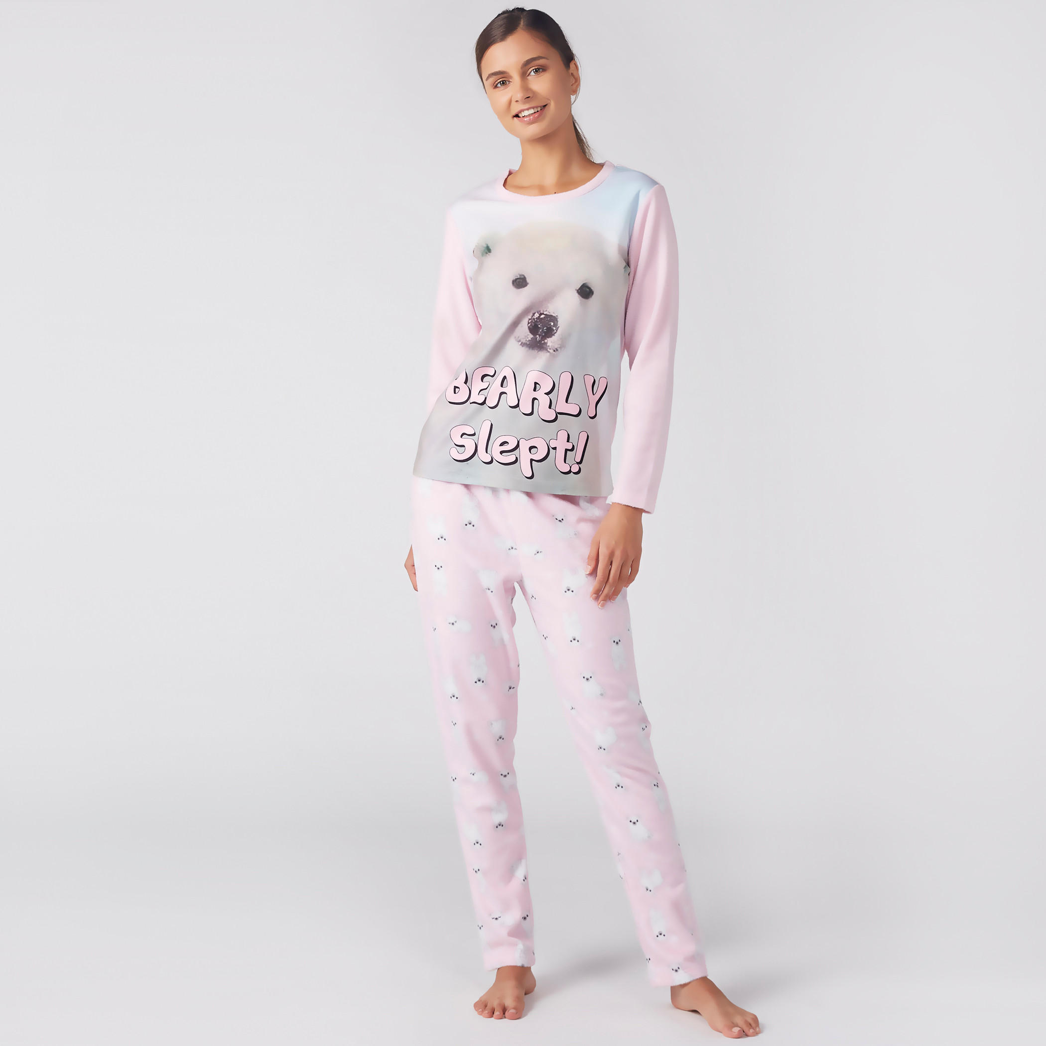 Printed T-Shirt with Round Neck and Pyjama Set-women-clothing-nightwear-pyjamas-longsets-image-1