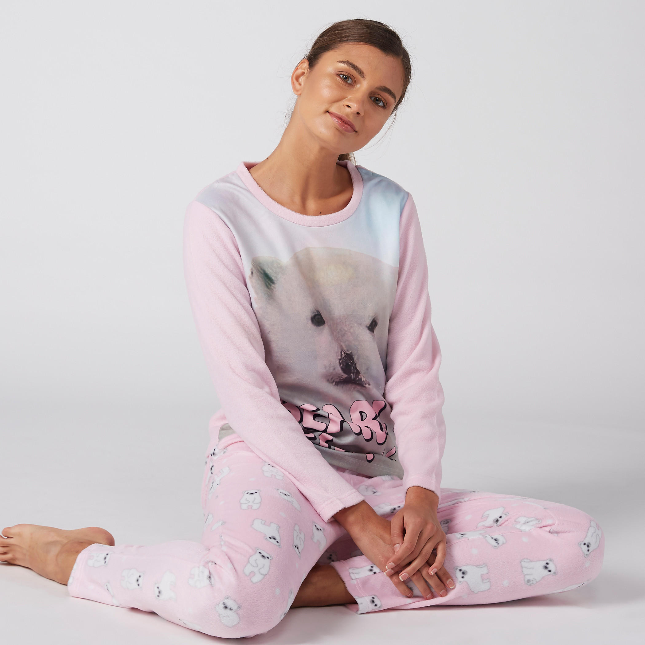 Printed T-Shirt with Round Neck and Pyjama Set-women-clothing-nightwear-pyjamas-longsets-image-2